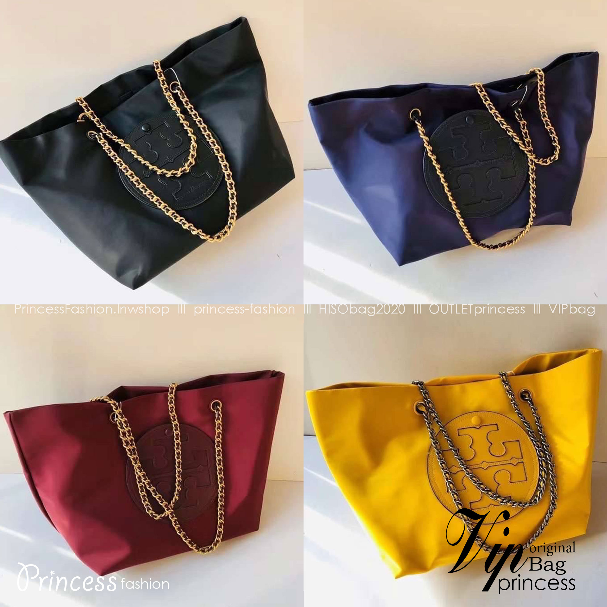 TORY BURCH Ella Chain Tote 32cm / TORY TOTE NYLON BAG พร้อมส่ง 4 สี กระเป๋าสะพายทรงโท้ท จุของได้เต็มที่ น้ำหนักเบา รูปทรงคลาสสิคชวนใช้