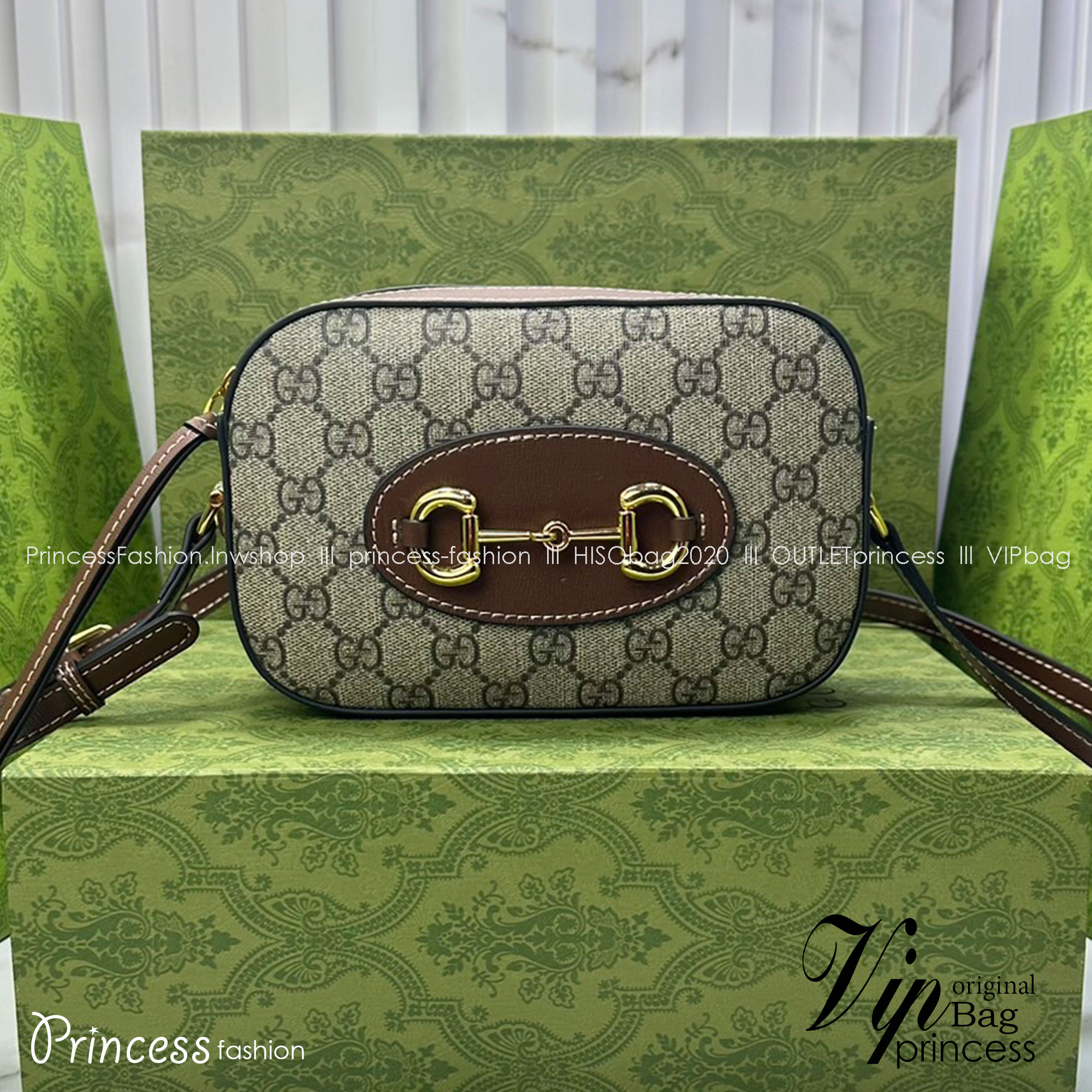 GUCCI HORSEBIT 1955 SMALL SHOULDER BAG Beige and ebony GG Supreme canvas กระเป๋าสะพาย เกรดออริ สลับแท้ 1:1 ใช้งานต่างประเทศได้