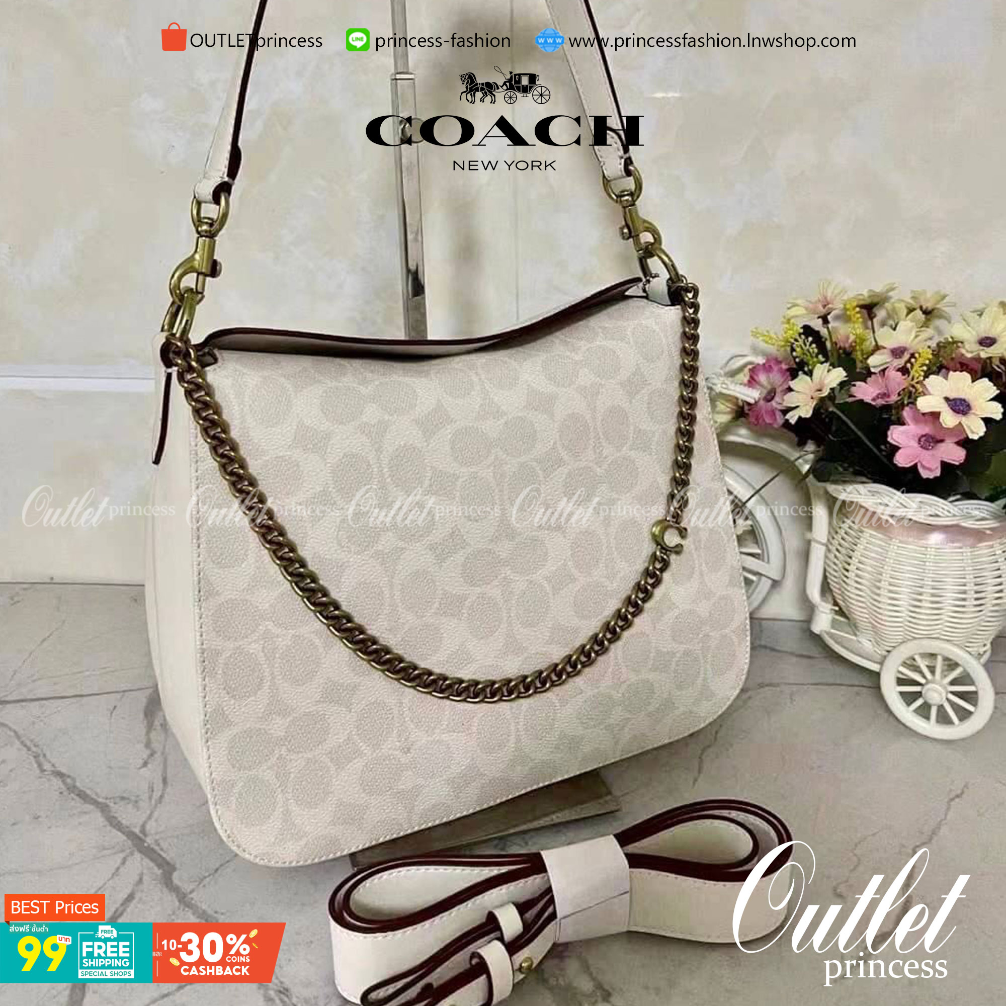 Coach Signature Chain Hobo In Signature Canvas พร้อมส่ง 4 สี