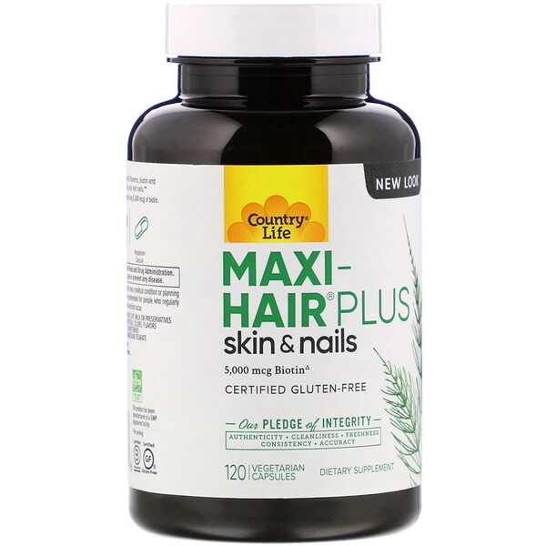 ส่งฟรีลงทะเบียนมีพร้อมส่งค่ะ Country Life Maxi Hair Plus 5,000 mg 120 Vegetarian Capsules