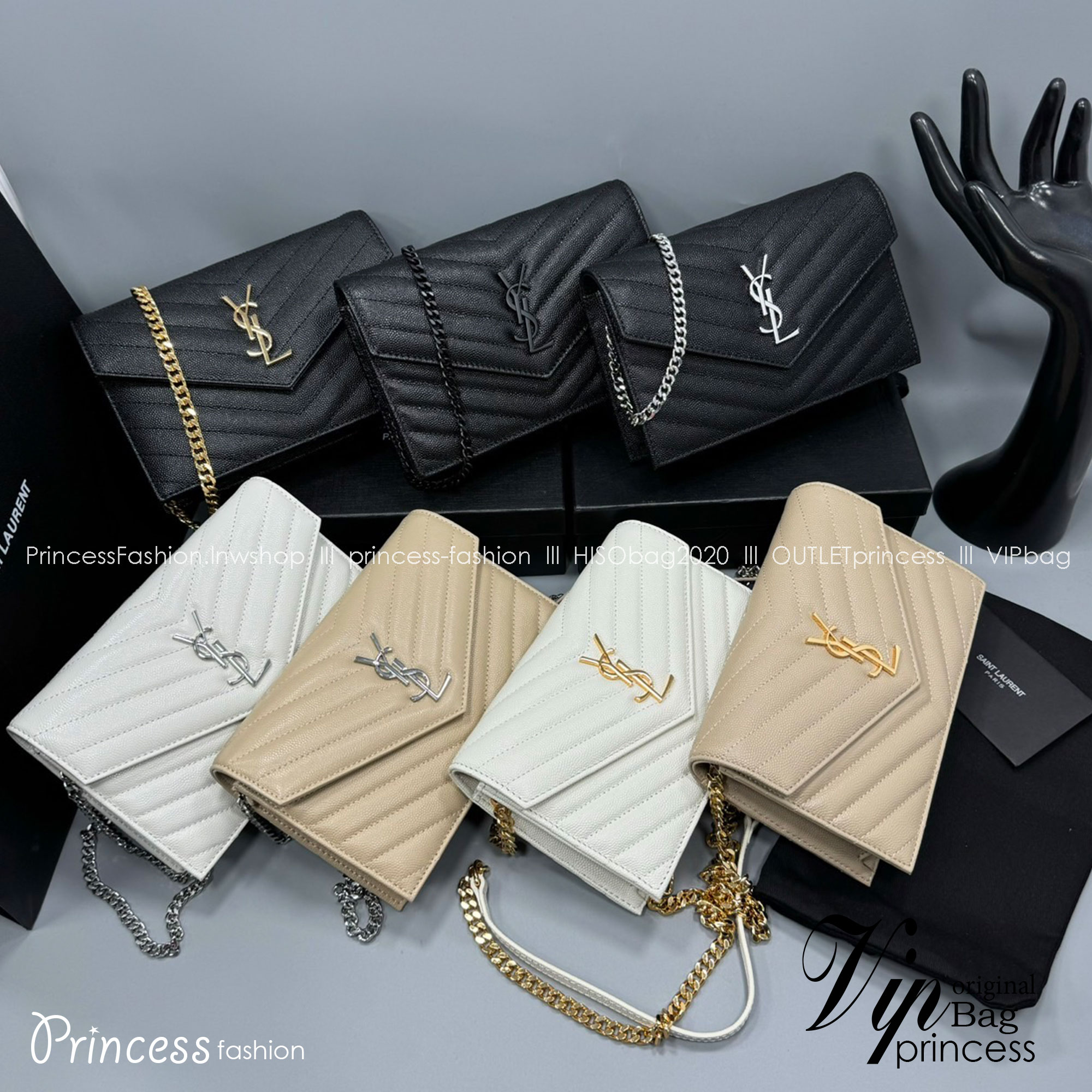 YSL Envelope WOC 7.5 Wallet on chain / YSL Clutch Bag 7.5" กระเป๋าสะพายรุ่นยอดนิยม เกรดหนังคาเวียร์สวยเต็มใบ เกรดออริ 1:1 ใช้งานต่างประเทศได้