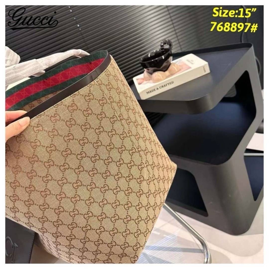 GUCCI Totissima medium tote bag กระเป๋าสะพายทรงโท้ทใบใหญ่รุ่นใหม่ สีน้ำตาลสวยงามเป็นเอกลักษณ์ งานสวยหรูคลาสสิคไม่มีเอ้าท์ ภายในโล่งกว้างและจุมาก
