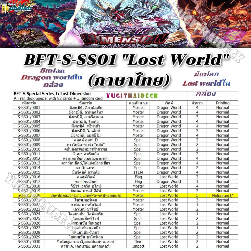 พร้อมส่ง ชิน บัดดี้ไฟท์ BFT-S-SS01 (LOST WORLD) ของมันต้องมี!! ทุกเด็คต้องใช้+การ์ดฟอยสุ่มหลังกล่อง 3 ใบ
