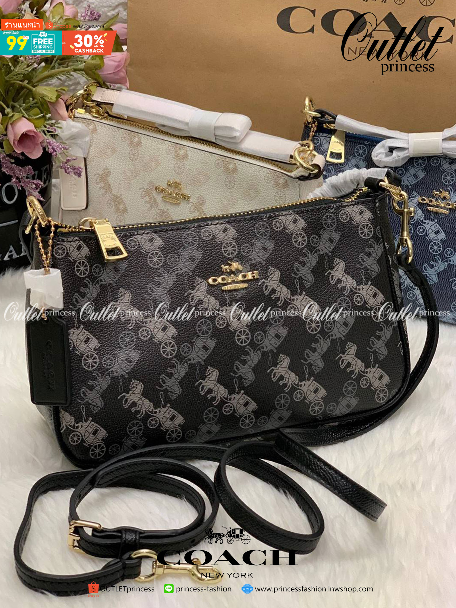 COACH POUCH HORSE AND CARRIAGE PRINT ((36674)) รุ่นแนะนำ ได้ไปไม่ผิดหวังแน่นอนค่ะ! กระเป๋าหิ้ว//สะพายไหล่//สะพายข้างได้ วัสดุ pvc นิ่มอย่างดี ลายรถม้าทั้งใบ สวยงามค่ะ เปิดปิดกระเป๋าแบบซิป ภายในสามารถใส่กระเป๋าเงินใบยาวได้;ของจำเป็นได้ครบค่ะ มีช่องเล็กให้ใ