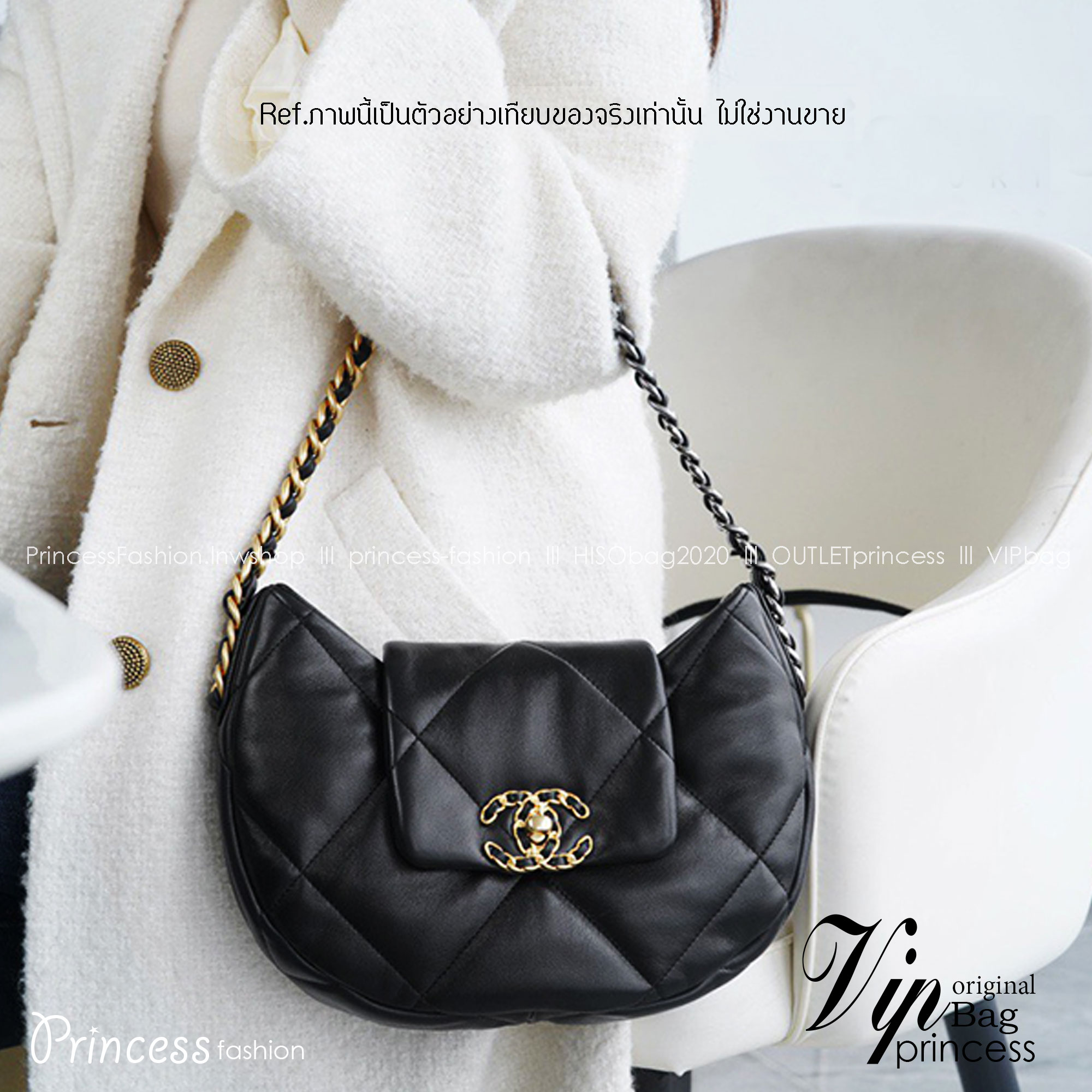 CHANEL 19 Hobo Bag Black Mixed Metal Hardware กระเป๋าสะพายหนังแท้ เกรดออริ ท็อป สลับแท้ 1:1 ผ่านทุก ตม ใช้งานต่างประเทศได้