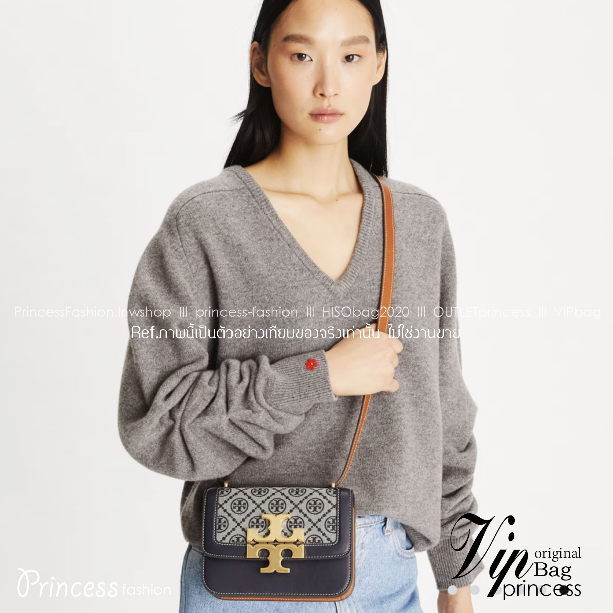 TORY BURCH Eleanor T Monogram Small Convertible Shoulder Bag / Tory Burch Eleanor Classic Jacquard Bag กระเป๋าสะพายดีเทลขอบประณีต