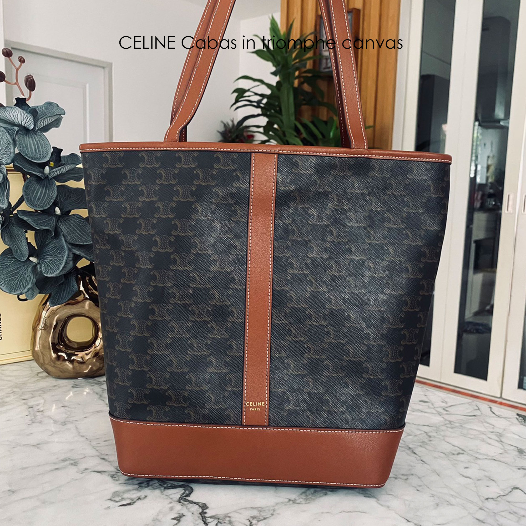 CELINE Cabas in triomphe canvas tote Bag กระเป๋าสะพายทรงโท้ทใบใหญ่ รุ่นยอดนิยม แคนวาสแท้ปั้มลายคมชัด งานสวยหรูคลาสสิคไม่มีเอ้าท์