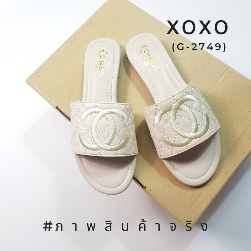CHANEL SANDELS แตะงานแบรด์ ชิคๆ สวย หรู นุ่มมาก ใส่สบาย วัสดุหนัง PU เย็บตาราง ด้านหน้างานปักโลโก้ สวย เรียบร้อย แมทส์ชุดง่าย น้ำหนักเบา