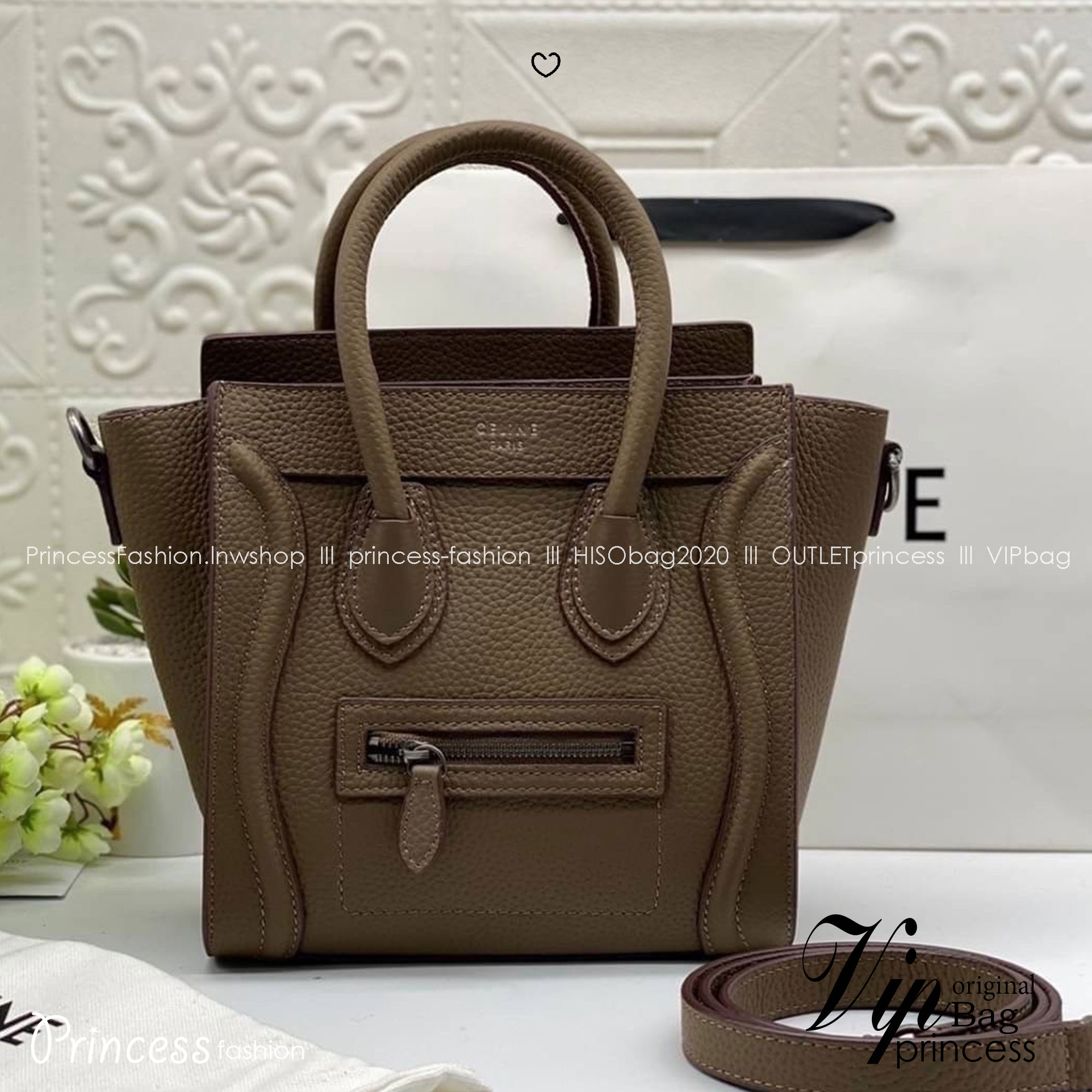 ORI หนังแท้ | Celine Luggage Tote Nano Bag20cm กระเป๋าสะพายทรงโท้ท ดีไซน์เป็นเอกลักษณ์ เรียบหรูดูแพง