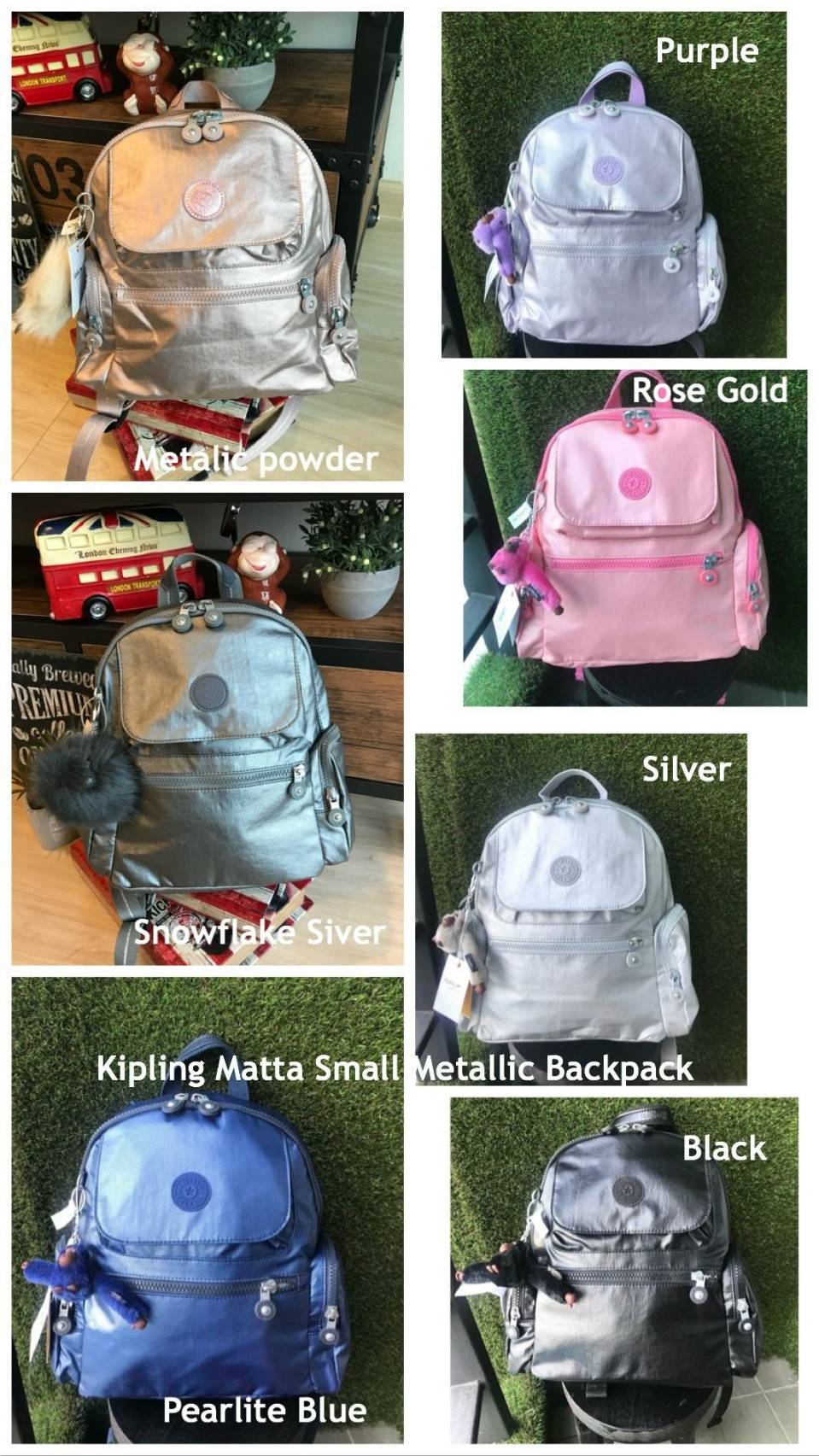 Kipling Matta Small Metallic Backpack กระเป๋าเป้ขนาดกำลังดี วัสดุไนล่อนเคลือบกันน้ำ มีน้ำหนักเบา มีช่องเก็บของหลายช่อง แบ่งเป็นช่องด้านหน้า 2 ช่องและด้านข้างอีก 2 ช่อง ช่องใหญ่ปิดเปิดด้วยซิปคู่ภายในมีช่องซิป ช่องใส่ของจุกจิกและสายห้อยพวงกุญแจ ด้านหน้าประด