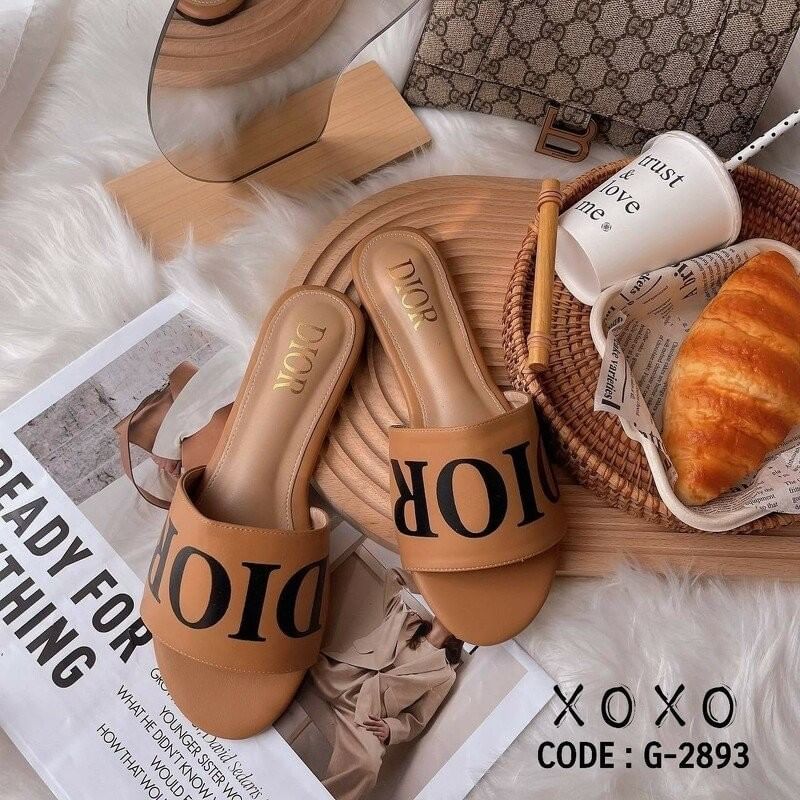 Dior รองเท้าแตะงาน สกรีน แบรนด์ เรียบ หรู แมทส์ชุดง่าย ย้ำหนักเบา วัสดุ หนัง PU