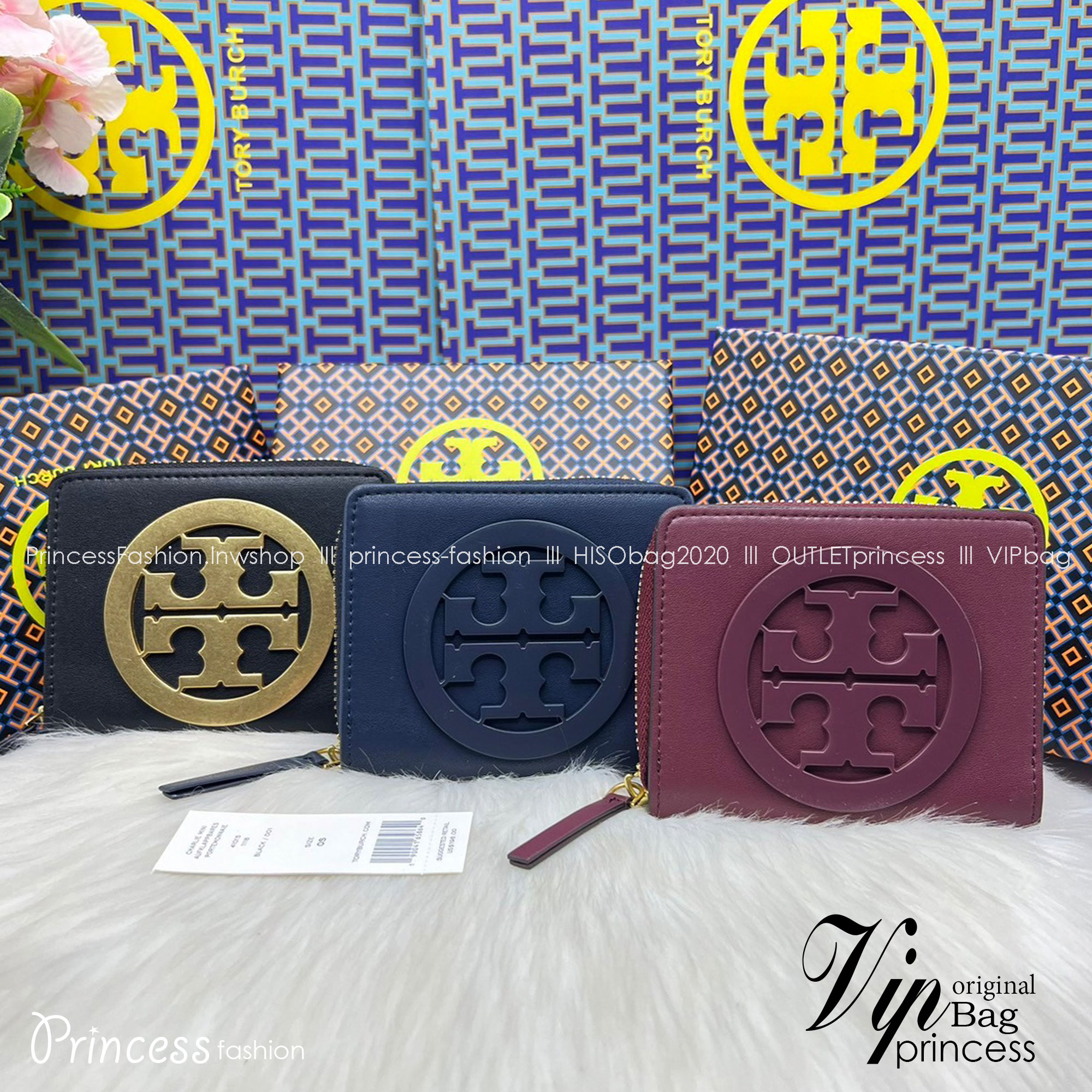 Tory Burch Charlie Mini Bi-fold Leather Wallet / Tory Wallet พร้อมส่ง กระเป๋าสตางค์ใบสั้น รุ่นใหม่ขายดี หรูหราทุกสี ดีไซน์คลาสสิค ขนาดกำลังพอเหมาะ โดดเด่นด้วยโลโก้