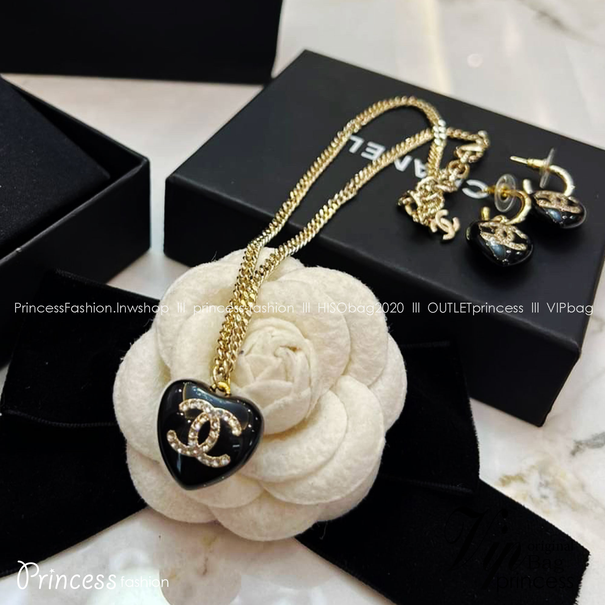 ซื้อ1ได้ถึง2ชิ้น ในเซ็ตเดียว CHANEL JEWELRY SET / Chanel earrings / Chanel necklace โทนดำ ชุดเครื่องประดับครบชุด สุดอลังการ