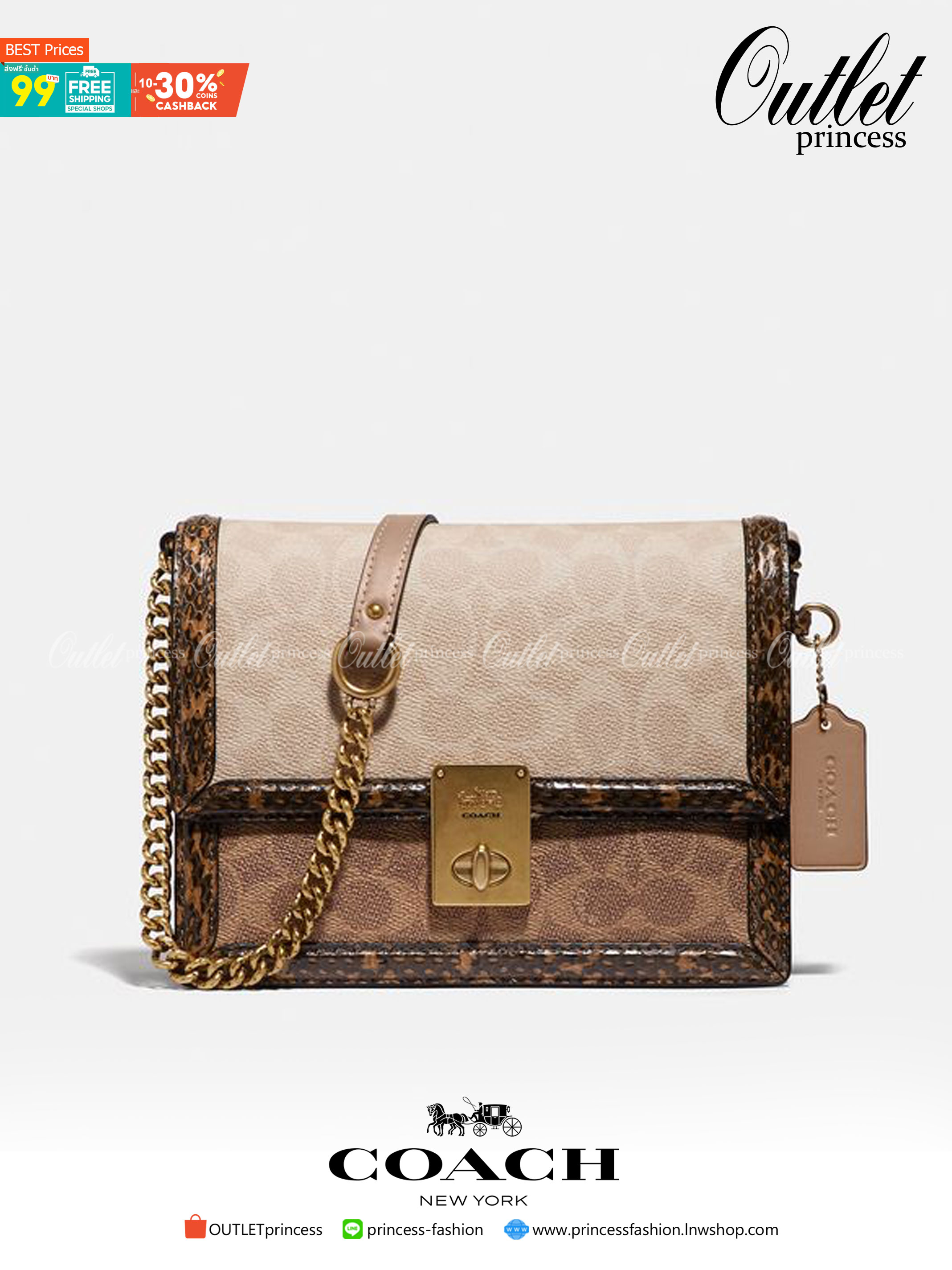 COACH HUTTON SHOULDER BAG IN SIGNATURE CANVAS sold out ไปกันทั่วหน้าในหลายประเทศ กับกระเป๋าสะพายที่สุดของความหรู ดีไซน์คลาสสิควินเทจ ลูกเล่นสีแทนสนิมตัดกับอะไหล่สีทองเหลืองดูย้อนยุคและหรูหรา วัสดุหนังแคนวาสสลับหนังแท้ สายสะพายโซ่สลับหนัง ปรับสะพายได้ 2 แบ