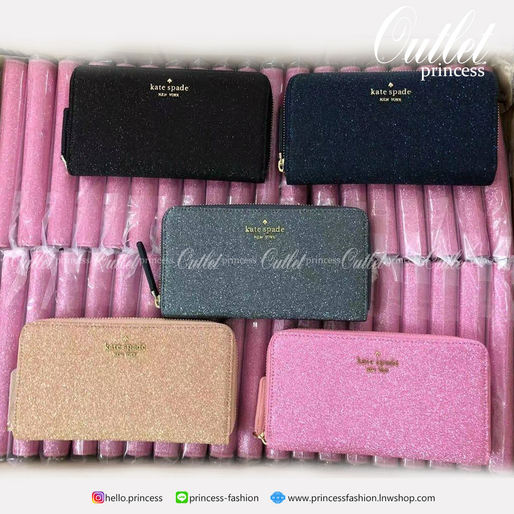 KATE SPADE JOELEY LONG WALLET กระเป๋าสตางค์ใบยาวรุ่นใหม่ล่าสุดหนัง Saffiano สไตล์ PRADA สวยน่าใช้ตัวเนื้อกระเป๋าตกแต่งด้วยกลิทเตอร์ทั้งใบ สวยหรู ภายในมีช่องซิป1ช่อง และช่องใส่บัตรหลายช่อง ใส่เหรียญ บัตรได้เยอะ ตัวจริงสวยน่าใช้มากค่ะ