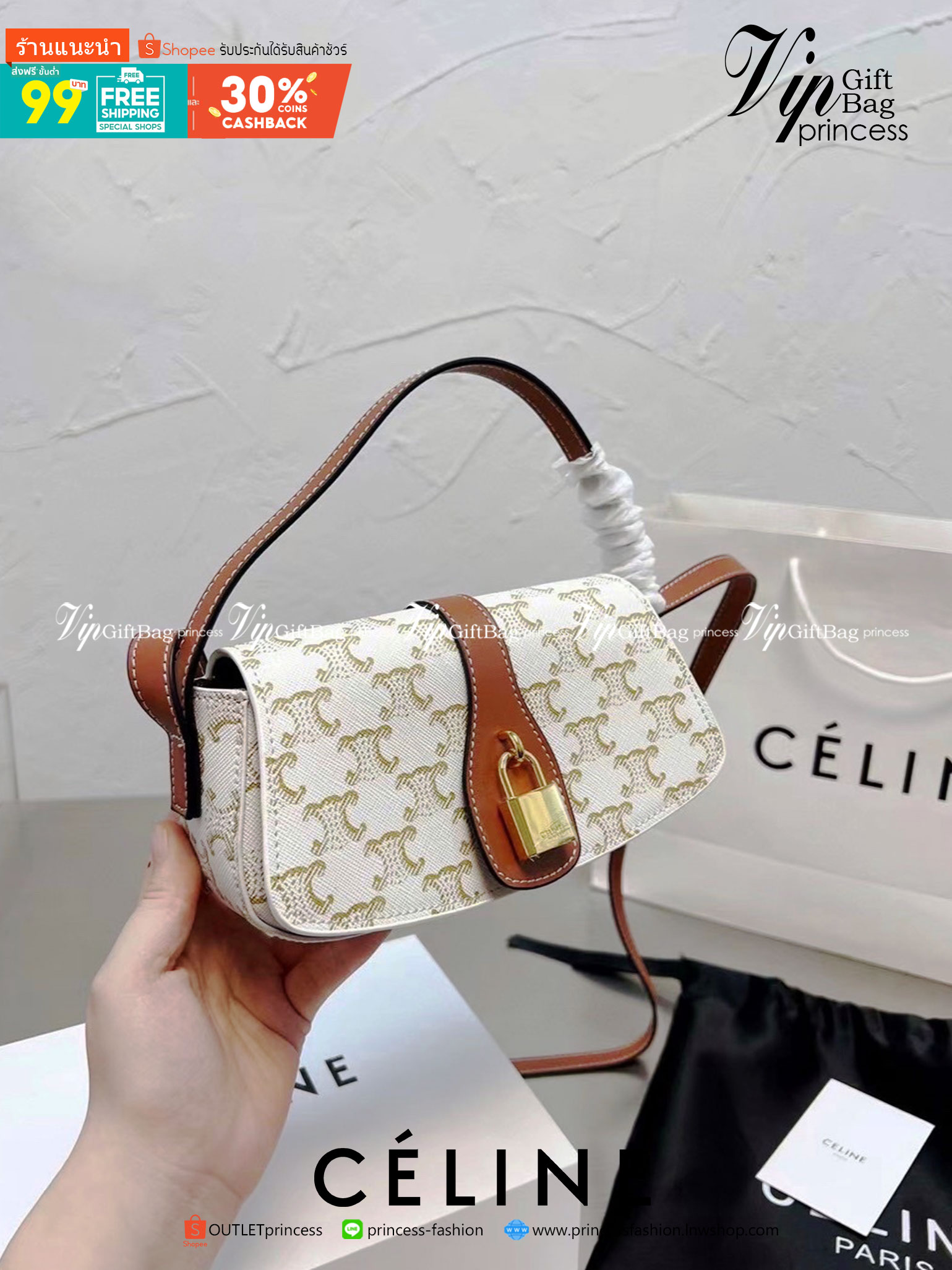 VIP 】CELINE TABOU CLUTCH BAG CELINE MINI CROSSBODY BAG (GWP) วัสดุ Triomphe Canvas หนังสวยอยู่ทรงกันน้ำได้ ขนาดกำลังน่ารัก การออกแบบที่เน้นความเรียบแต่หรู มาพร้อมสายสะพายสั้นและสายสะพายยาว สำหรับสะพายไหล่ สายปรับระดับสั้น-ยาวได้ (ถอดไม่ได้) โดดเด่นที่ด้าน