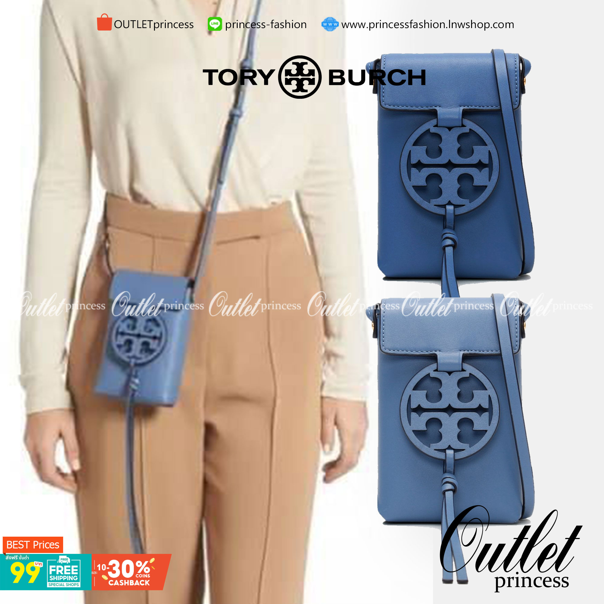 TORY BURCH MILLER METAL PHONE CROSSBODY อีกหนึ่งกระเป๋าใส่มือถือรุ่นฮิตที่เชื่อว่าหลาย ๆ คนต้องเคยเห็นผ่าน ๆ ตามาอย่างแน่นอน กับแบรนด์ Tory Burch ดีไซน์กระเป๋าทรงฝาพับแม่เหล็กใช้งานง่าย มาพร้อมดีเทล Logo สีเดียวกับเฉดสีของกระเป๋า แต่ยังมีความน่ารักด้วยทรง