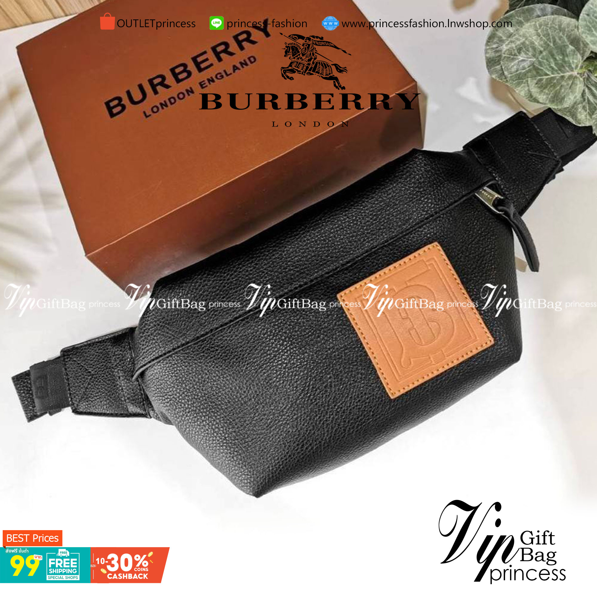 BURBERRY FRAGRANCES WAISTBAG VIP GIFT WITH PURCHASE (GWP) พรีเมี่ยมกิ๊ฟ Limited จากน้ำหอม BURBERRY วัสดุหนังแท้ CalfSkin หนังนิ่มสวยดูดีอยู่ทรงประดับโลโก้แบรนด์ด้านหน้า เปิดปิดด้วยซิปหัวซิปแบรนด์ ขนาดกำลังดี ภายในกว้างและจุค่ะ มีโลโก้ มีช่อง pocket ใช้ใส่