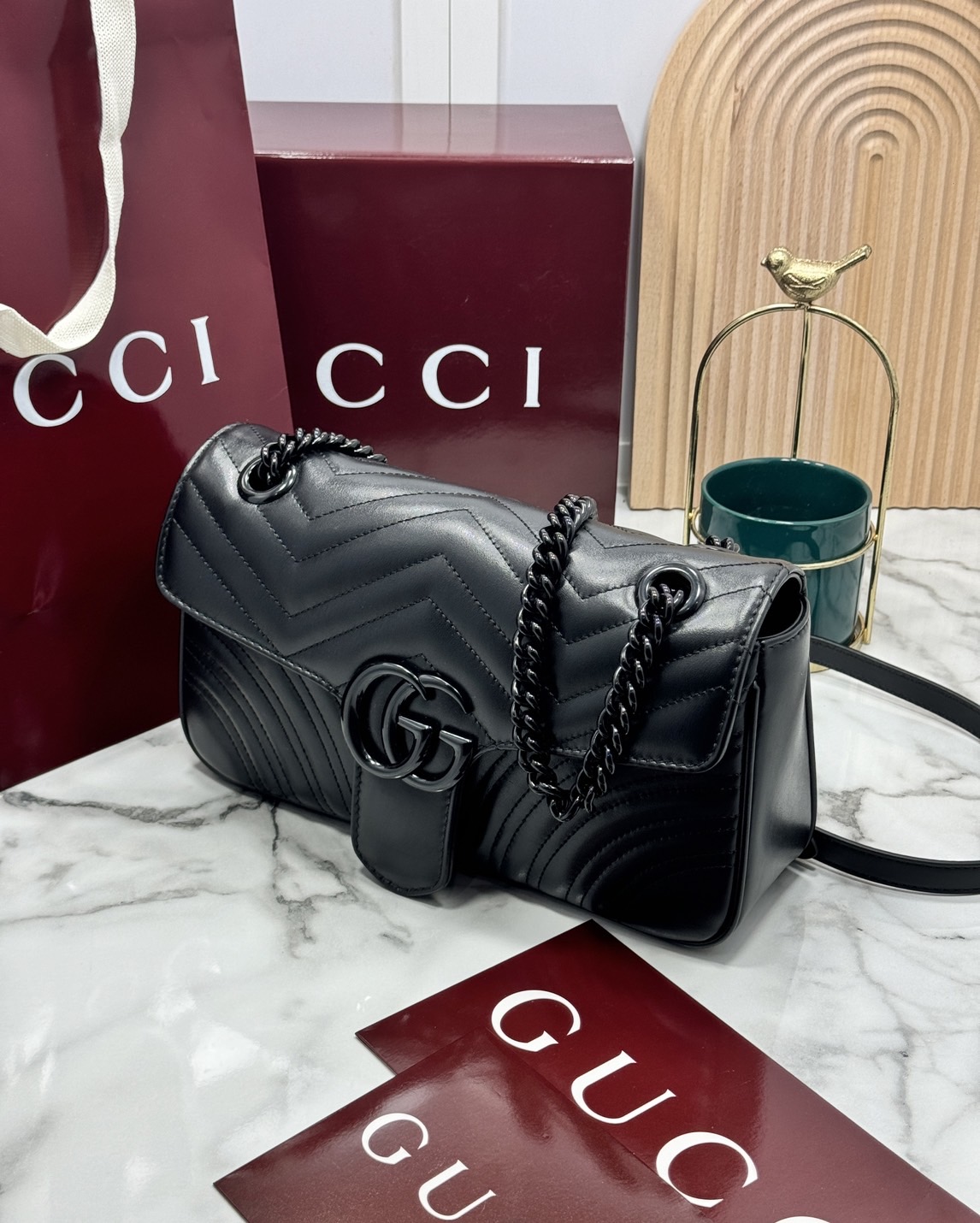 ORI | หนังแท้ GG Marmont small shoulder bag กระเป๋าสะพายข้างรุ่นคลาสสิค ดูแพง อัพลุคได้สบายๆ ด้านหลังดีไซน์รูปหัวใจ