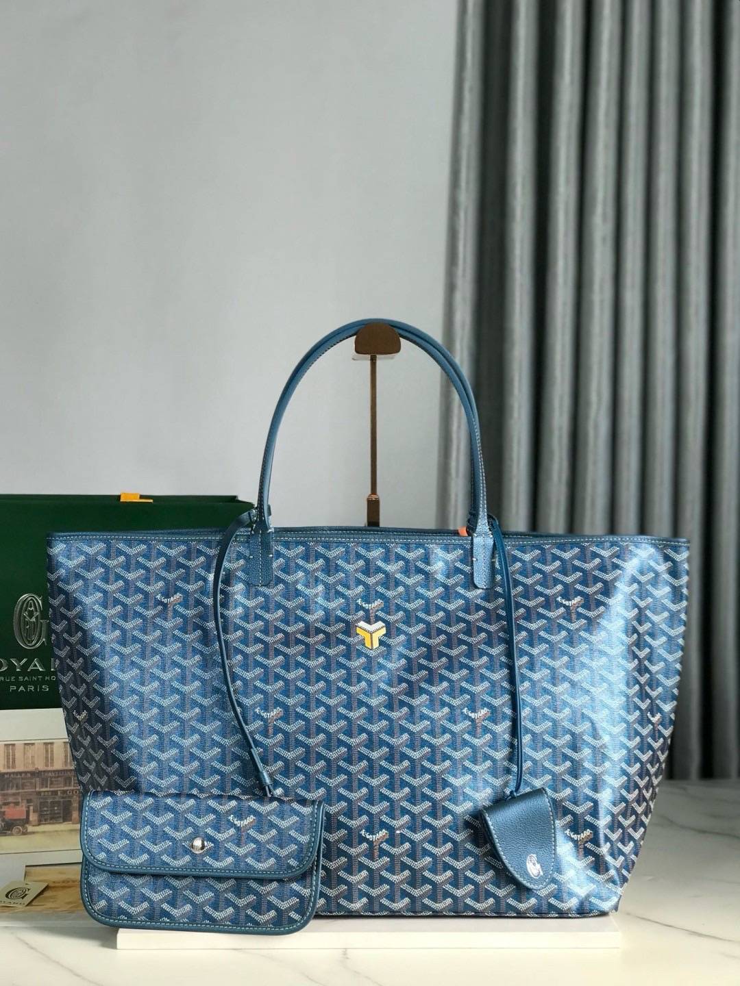 เกรดเทพ Top ORI | New Goyard Saint Louis GM tote bag Goyardine Pearly Blue (Ori)เทพ กระเป๋าทรงโท้ทใบใหญ่ หนังแท้แคนวาสแท้ สีพิเศษมุกสะท้อนแสงเงาสวยหรู