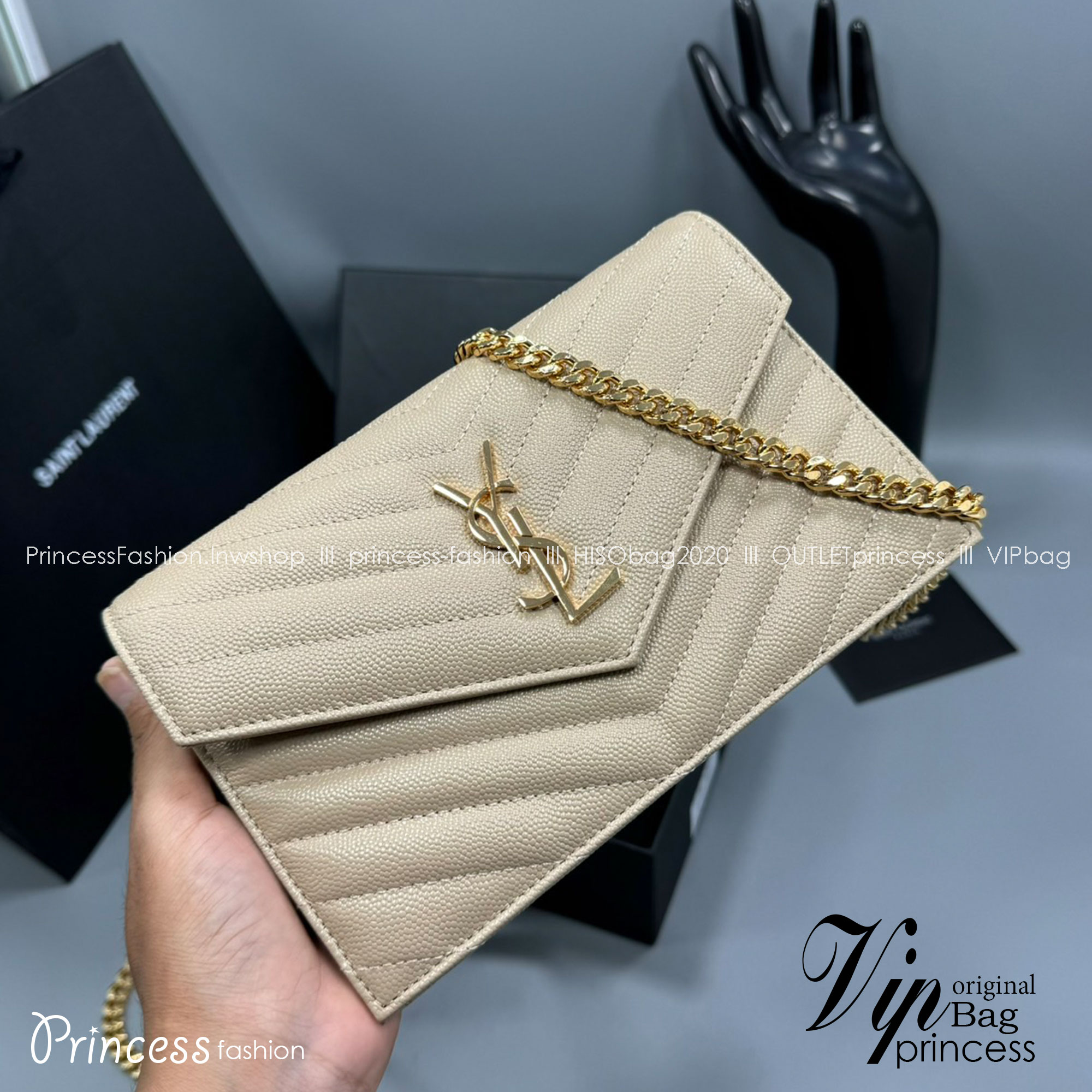 YSL Envelope WOC 7.5 Wallet on chain / YSL Clutch Bag 7.5" กระเป๋าสะพายรุ่นยอดนิยม เกรดหนังคาเวียร์สวยเต็มใบ เกรดออริ 1:1 ใช้งานต่างประเทศได้