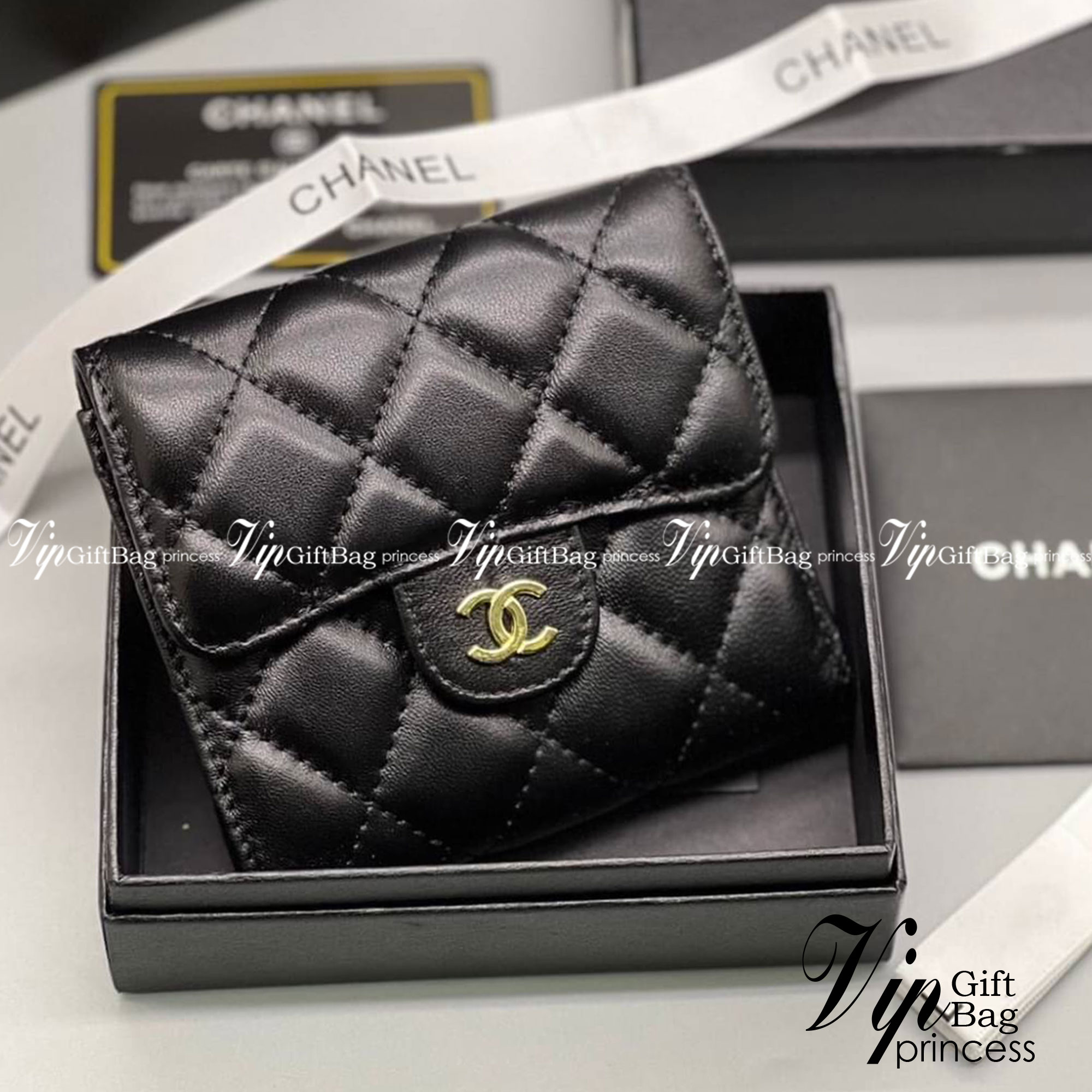 CHANEL Wallet Tri-fold Caviar / Chanel Short Wallet หนังเรียบ กระเป๋าสตางค์ชาแนลใบสั้น เกรดออริจินอล ภาพถ่ายจากงานขายจริง ใช้งานต่างประเทศได้