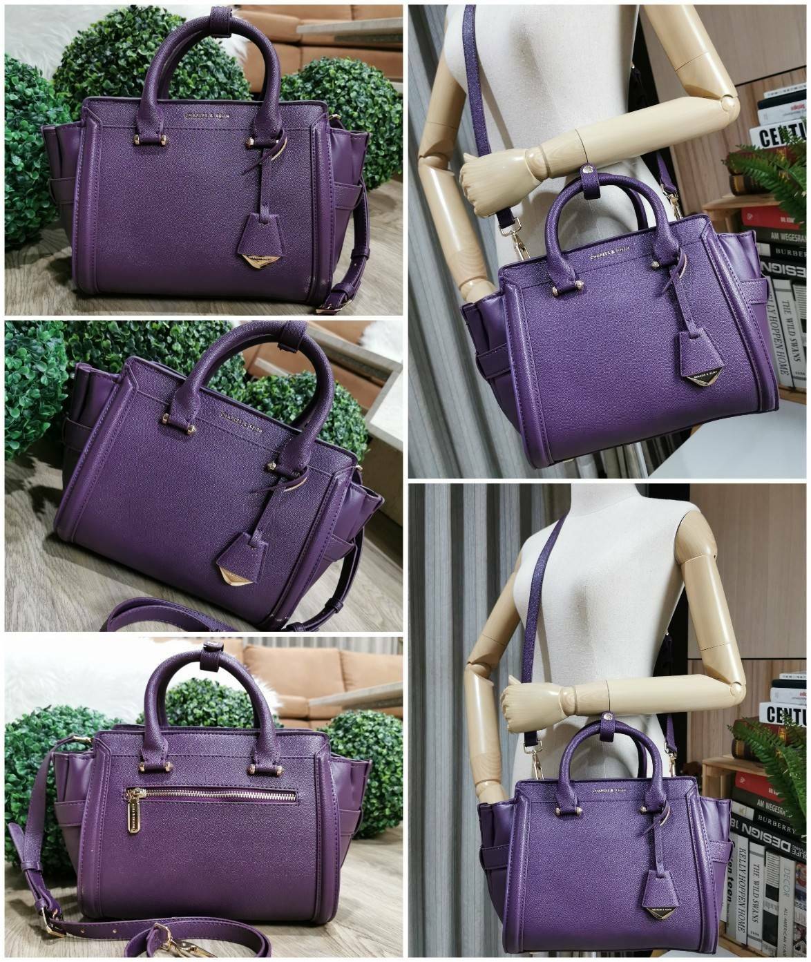 CHARLES & KEITH SAFFIANO TRAPEZE BAG กระเป๋าถือหรือสะพายรุ่นยอดนิยมดีไซน์สวยหรูวัสดุหนังคาเวียร์อยู่ทรง ด้านข้างเเต่งหนังช่องตัดดูมีดีเทล ด้านหน้ามีโลโก้ ด้านหลังมีช่องซิป เปิดปิดด้วยซิปหัวซิปแบรนด์ หูจับเเข็งแรง พับลงได้ พร้อมสายสะพายหนังปรับระดับได้ถอดไ