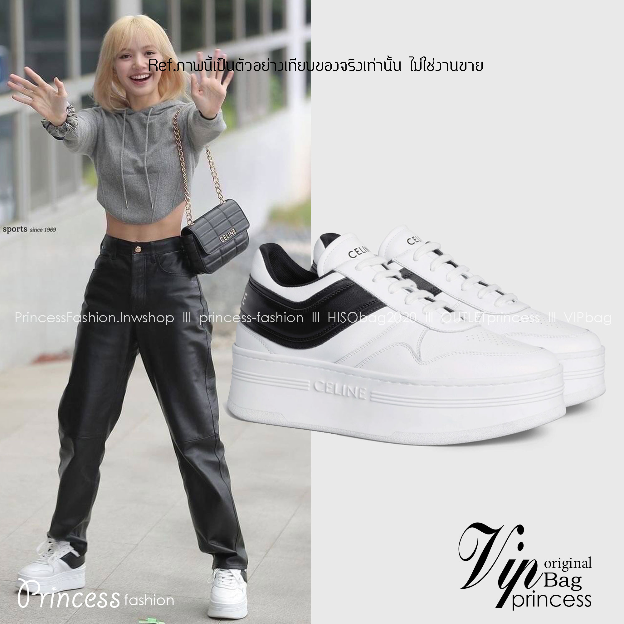 CELINE SNEAKERS / CELINE BLOCK SNEAKERS WITH WEDGE OUTSOLE IN CALFSKIN เกรดออริ สลับแท้ (พร้อมส่งที่ไทย) ใช้งานต่างประเทศได้ หนังสวยลายพิมพ์คมชัด ภาพถ่ายจากงานจริง