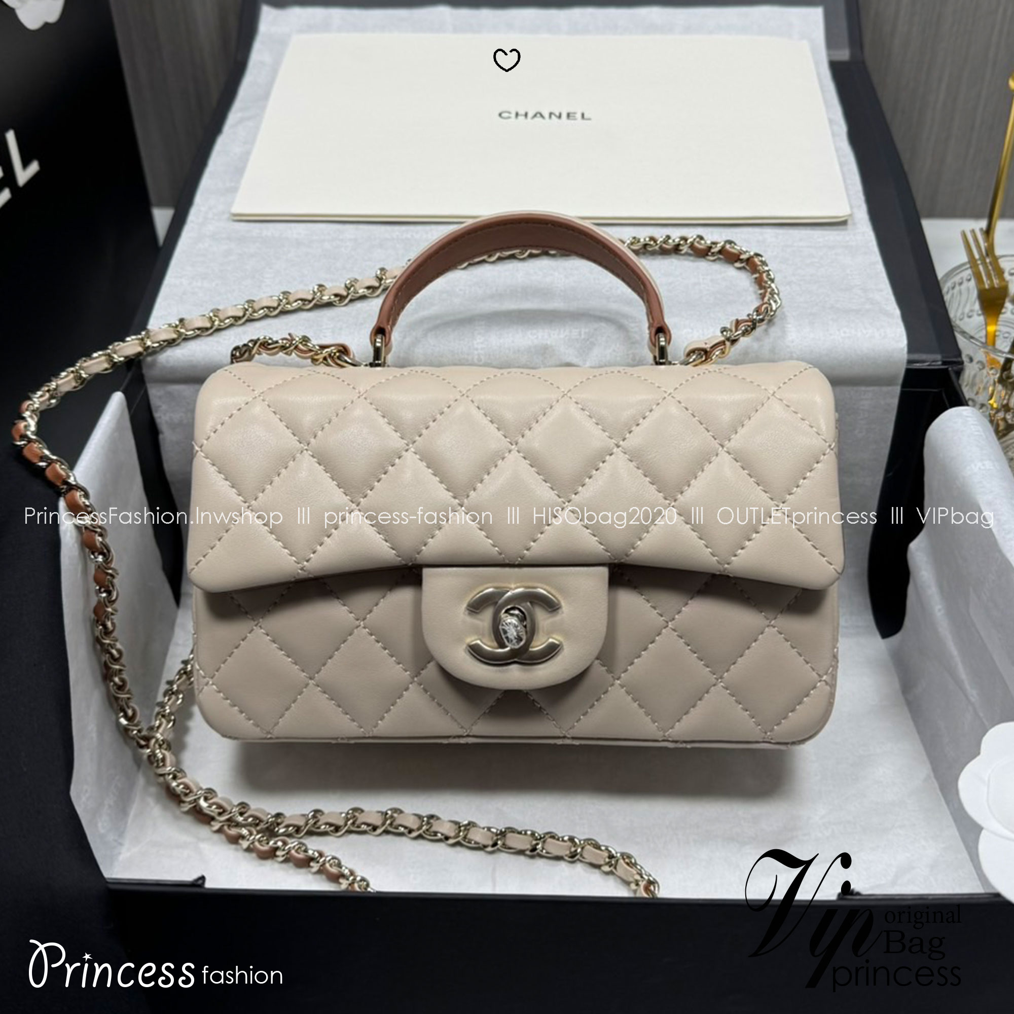 ORI | หนังแท้ Chanel Mini Classic Handbag With Top Handle กระเป๋าสะพายรุ่นคลาสสิกพร้อมหูจับถนัดมือ สวยเรียบหรู 🤍 สินค้าเกรดออริจินอล เทียบแท้