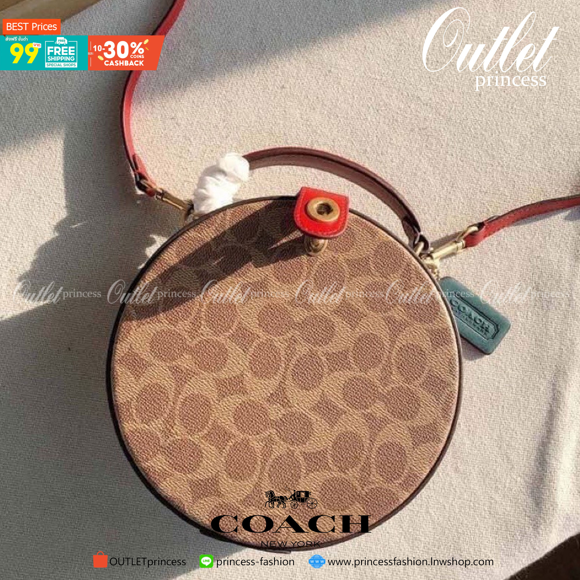 COACH LUNAR NEW YEAR CIRCLE BAG IN SIGNATURE CANVAS กระเป๋าทรงกลม ถือและสะพายข้างได้ วัสดุหนังแท้ ลาย C สวยหรู!! ตามแบบฉบับแบรนด์ ดูแพงมาก ราคาสุดคุ้มแบบนี้ ต้องมีไว้ใช้สักใบน้า!!