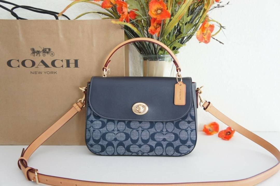 Coach Marlie Top Handle Satchel In Signature Chambray & Canvas Brown Black C1765