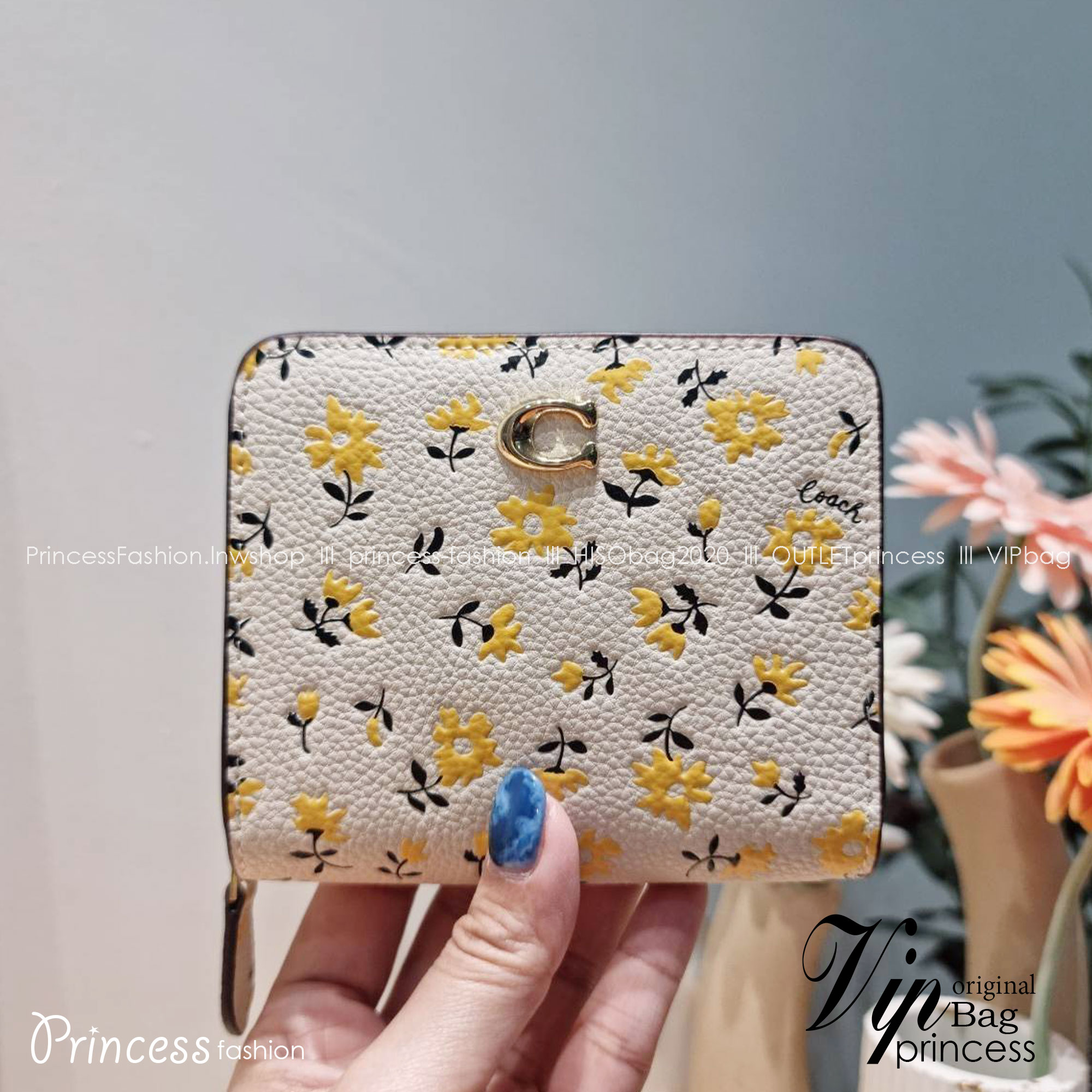 COACH CJ372 CR555 BILLFOLD WALLET WITH FLORAL PRINT กระเป๋าสตางค์ใบเล็กายดอกไม้ เกรดท็อปออริ เกรดดีสุด สลับแท้ 1:1 ใช้ต่างประเทศได้