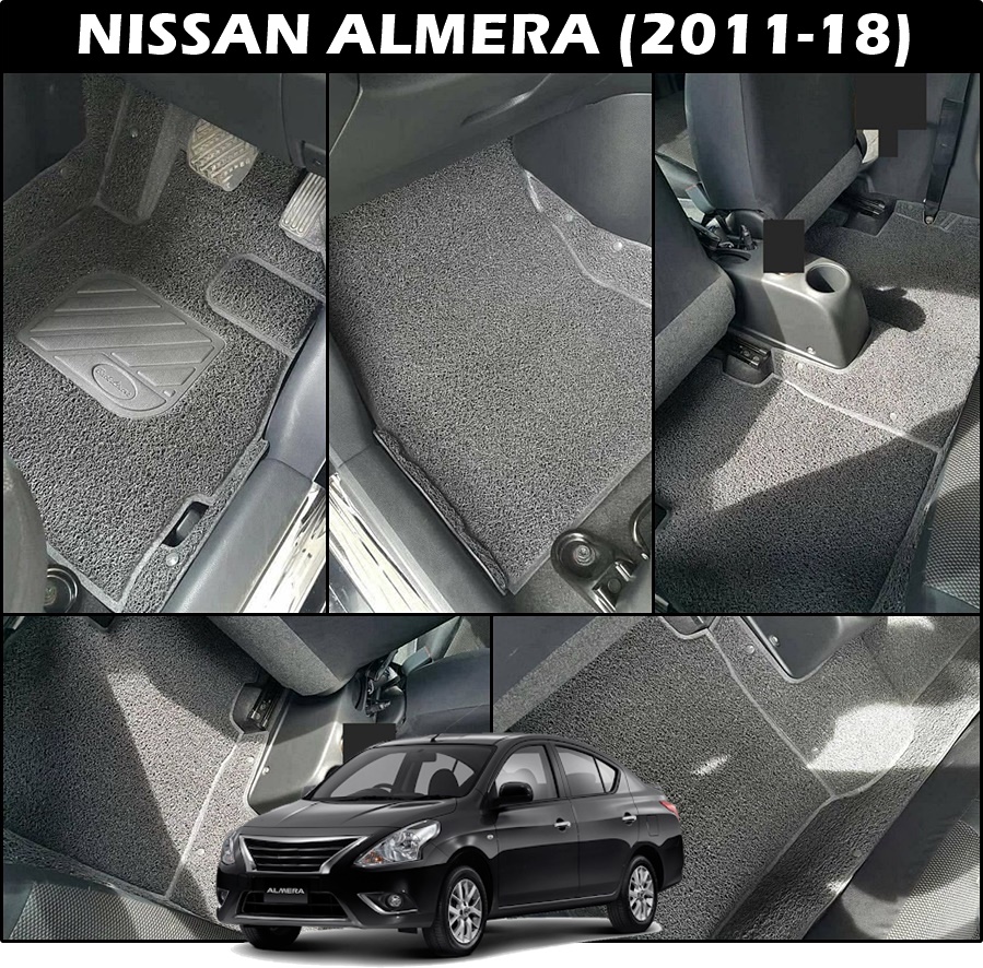 พรมดักฝุ่นไวนิลรีดขอบ NISSAN ALMERA (ปี2011-19) พรมดักฝุ่นในรถ สีเทา เกรดA เข้ารูป ตรงรุ่นรถ เต็มคัน
