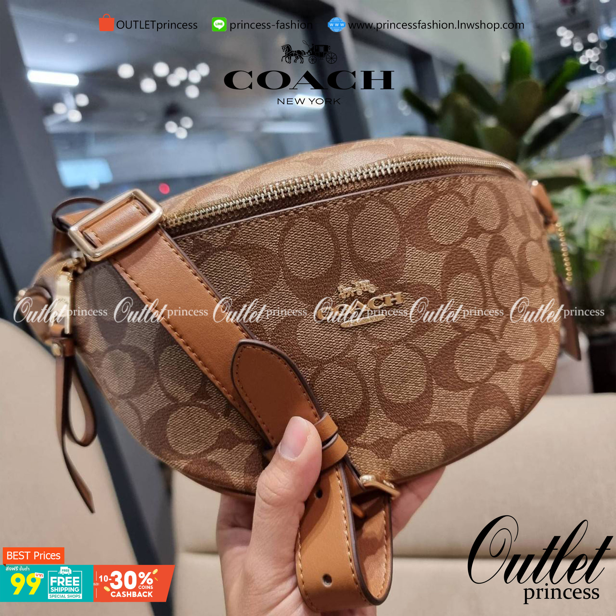 COACH F48740 BELT BAG IN SIGNATURE CANVAS กระเป๋าคาดอกทรง Unisex ที่ขายดีถล่มทลาย!! ขายได้ตลอดปี!! สวยเท่ทุกสี วัสดุหนังแคนวาสเคลือบคุณภาพดี ทนทาน ใช้งานง่าย ภายในเป็นช่องโล่ง เหมาะสำหรับคนที่ชอบพกอะไรง่ายๆ รับรองตอบโจทย์น้า