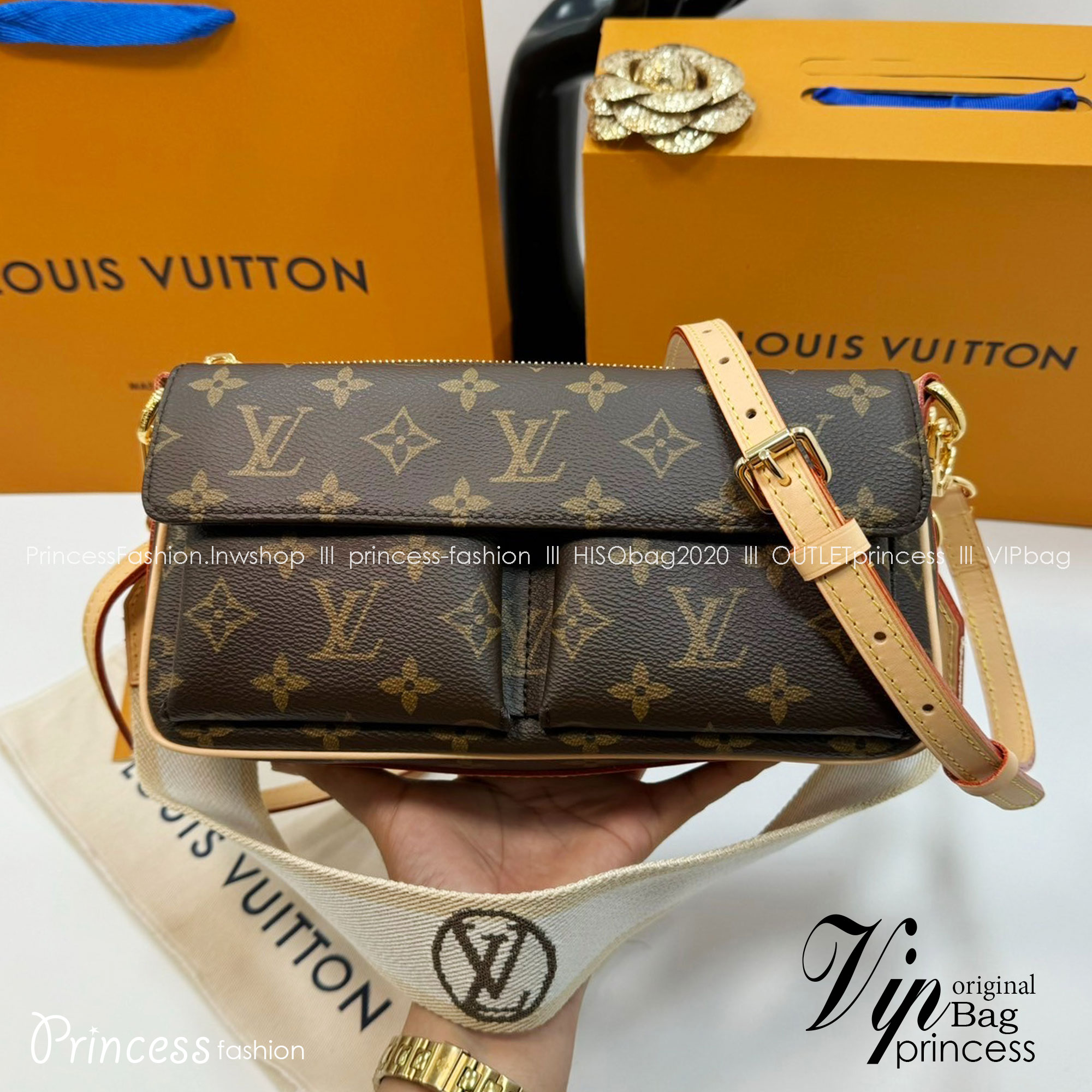 LV Vivacité Monogram Monogram Canvas กระเป๋าถือสะพายลายโมโนแกรม เกรดออริ ท็อป 1:1 เกรดแคนวาสแท้อย่างดี ลายคมชัด ใช้งานต่างประเทศได้