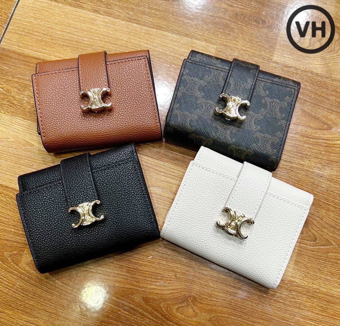 ORI หนังแท้ | CELINE Small Triomphe Wallet / Celine Short Wallet กระเป๋าสตางค์ใบสั้น กระเป๋าสตางค์เซลีน