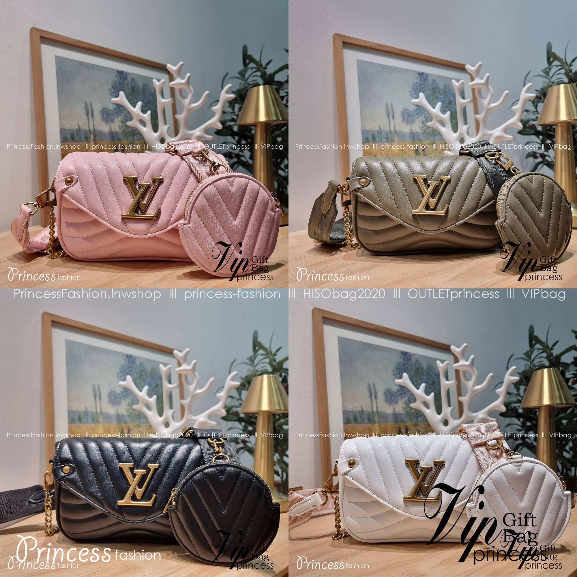 LV new wave pochette multi bag กระเป๋าสะพายมัลติฟังก์ชั่น มาพร้อม box set รับรองว่าดีงาม ลูกเล่นคลาสสิคผสานความวินเทจ มีสายสะพายให้ 2 เส้น และกระเป๋าใบลูก เล็กน่ารัก