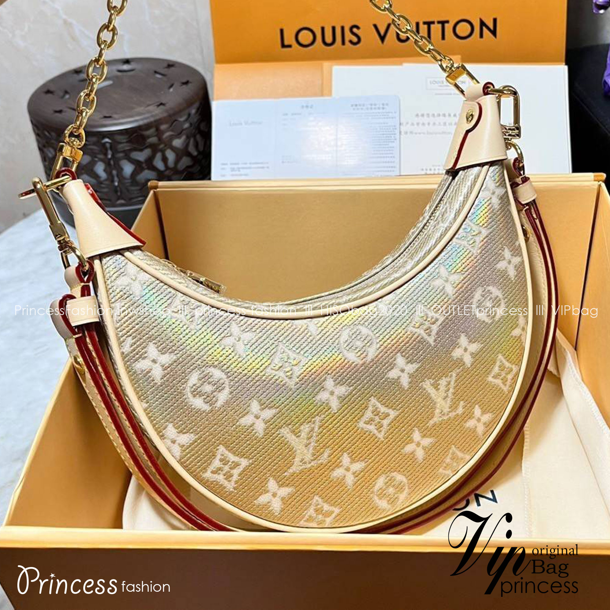 Lv gold loop monogram / LV Loop PM GOLD Bag เกรดท็อปออริจินอล มีความละเอียดของเนื้องานมากที่สุด ปราณีตตรงปกทุกใบ ใช้สลับของแท้ได้ ใช้งานต่างประเทศได้ เข้าออกผ่านทุก ตม.