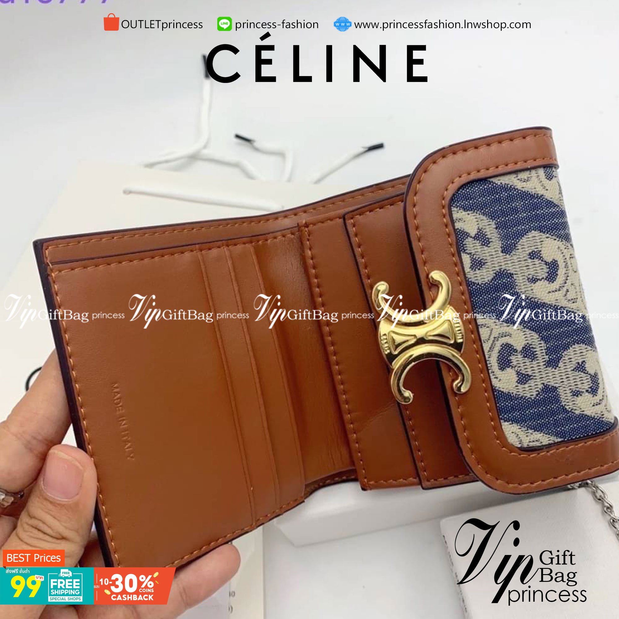 มาใหม่ 4 แบบพร้อมส่ง ที่นี่ที่เดียวเลยค่า CELINE SHORT WALLET VIP GIFT WITH PURCHASE GWP วัสดุ Triomphe Canvas หนังขึ้นลาย Signature Brand สวยอยู่ทรงมีโลโก้ด้านหน้าเปิดปิดด้วยฝาพับกระดุมแม่เหล็ก ภายในมีช่องแบ่งหลายช่อง มีช่องใส่บัตรหลายช่อง มีช่องใส่เหรีย