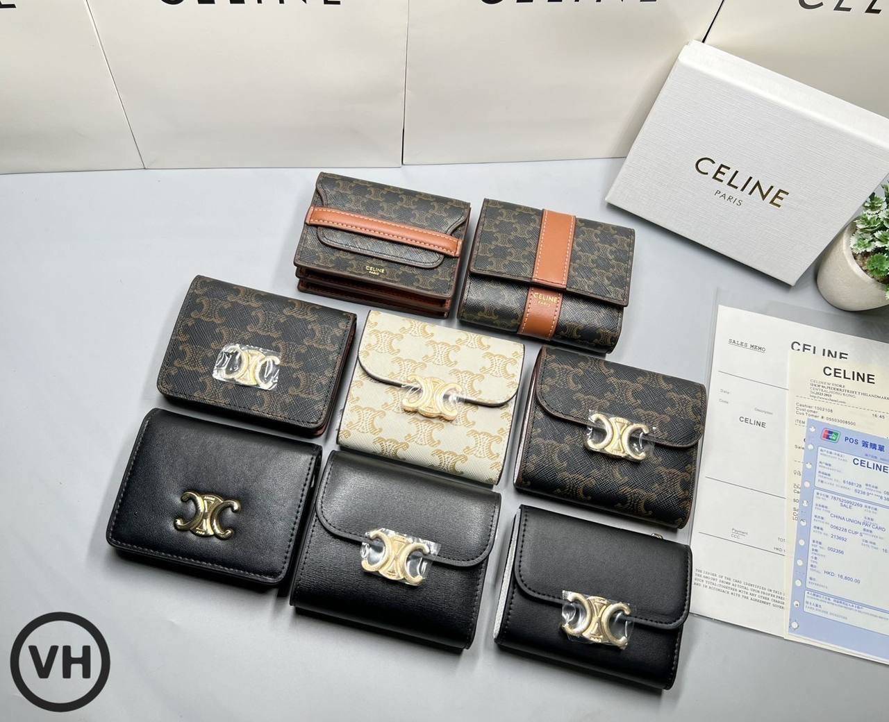 ORI หนังแท้ | CELINE Wallet / CELINE SMALL TRIFOLD WALLET IN TRIOMPHE CANVAS กระเป๋าสตางค์ใบสั้น 3 พับ กระเป๋าสตางค์เซลีน