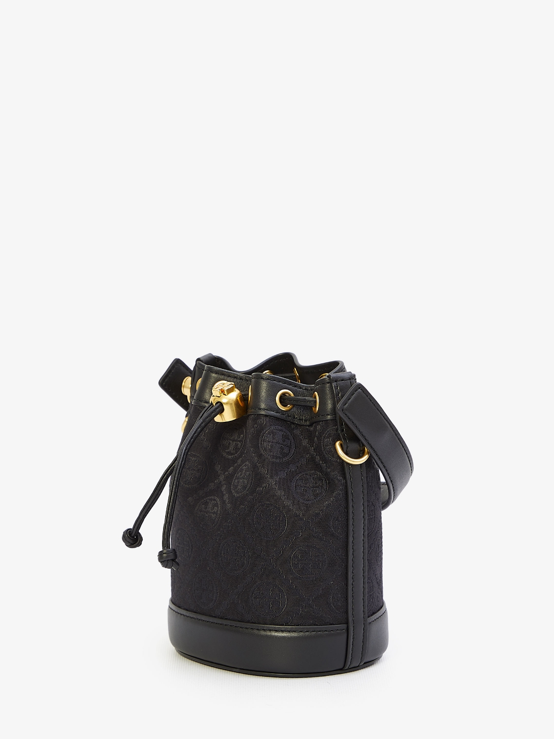 TORY BURCH Mini T Monogram Bucket Bag jacquard black / Tory Mini Bucket Bag กระเป๋าทรงบัคเก็ต ไซส์มินิ สีดำสุดคลาสสิก สีดำคลาสสิก กระเป๋าทรงขนมจีบ รุ่นใหม่ล่าสุด วัสดุผ้าแจคการ์ด ตัดขอบหนังสวย