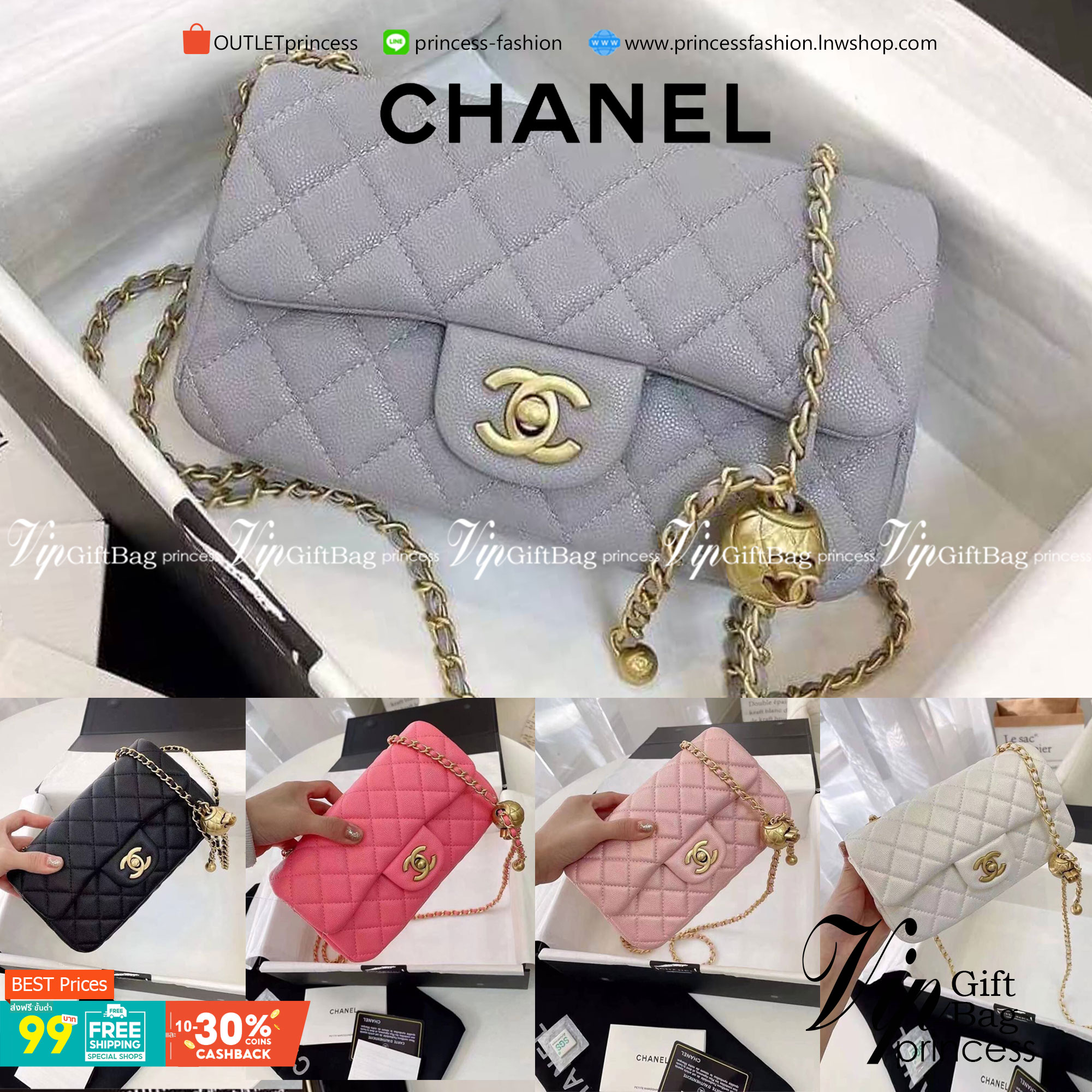 CHANEL MINI FLAP BAG CAVIAR Leather GOLD tone hardware พร้อมส่ง 5 สี