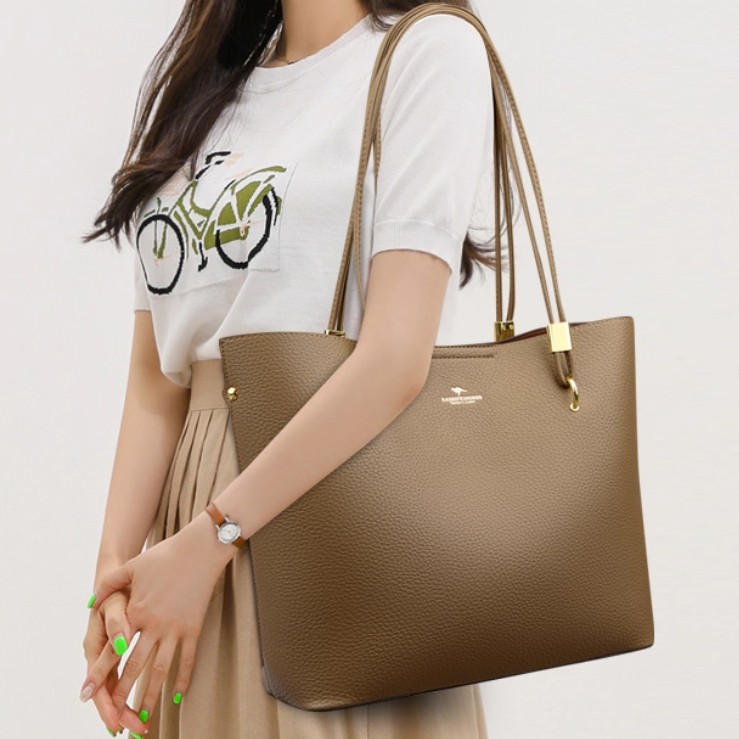 แฟชั่น กระเป๋า tote bag กระเป๋าหนังแท้ ใบใหญ่ สำหรับผู้หญิง ใส่ของได้เยอะ แบบสวย สีพื้น ใช้ได้ทุกโอกาส 460909