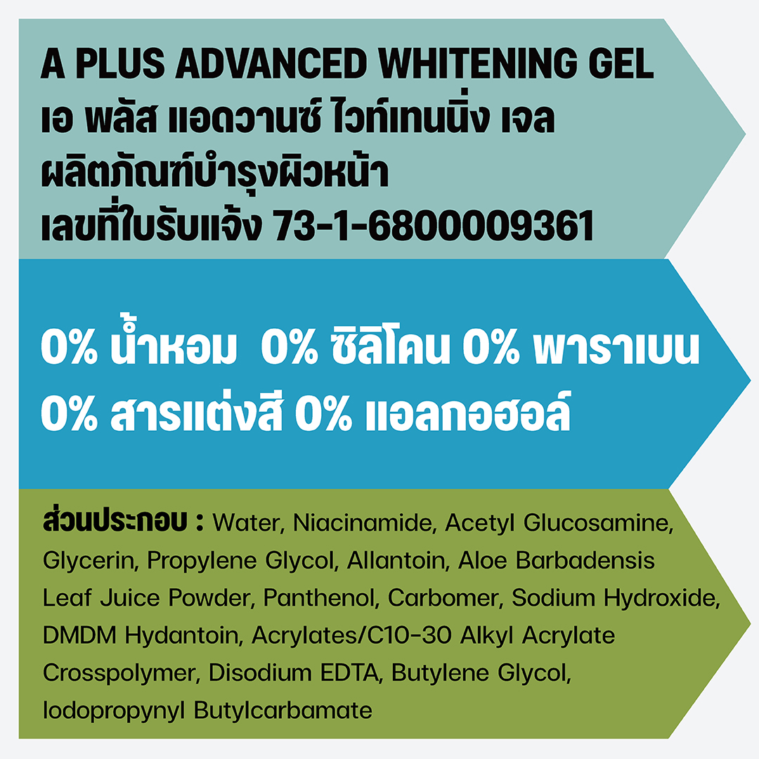 แอดวานซ์ ไวท์เทนนิ่ง เจล ผิวคล้ำ ผิวมัน รอยดำ รอยแดง Niacinamide 10% N-Acetyl-D-Glucosamine