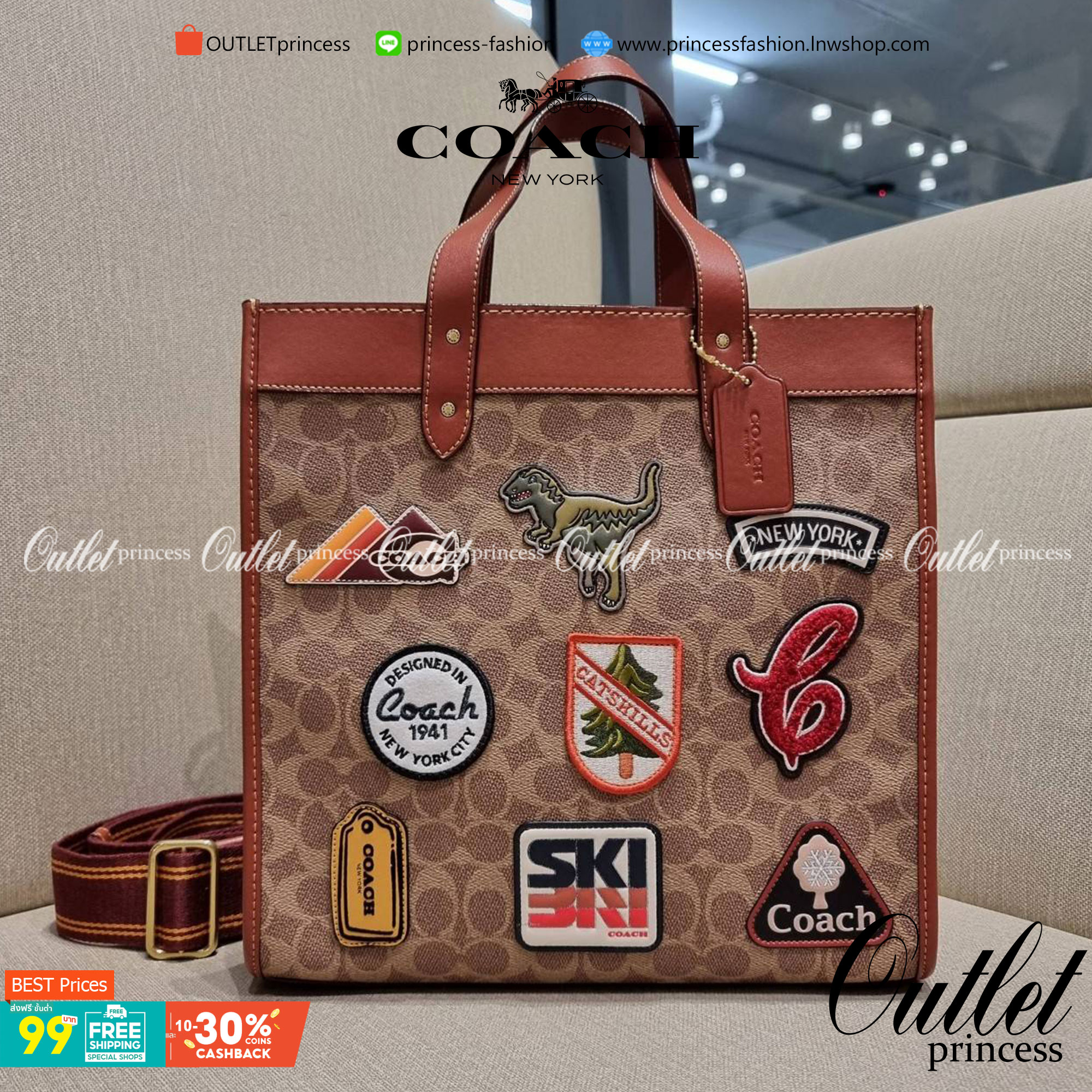 COACH C6846 FIELD TOTE IN SIGNATURE CANVAS WITH PATCHES คอลเลคชั่นใหม่สุดปัง!! สกีเรทโทร ดีไซน์วินเทจ ต้อนรับฮอลิเดย์นี้กันแบบที่สุด กระเป๋าทรงโท้ท ไซส์ใหญ่จุคุ้ม ฟังก์ชั่นการใช้งานสะดวกที่สุด มีทั้งสายคล้องแขนในตัว และสายครอสบอดี้ โดดเด่นด้วยแพทช์ลวดลายค