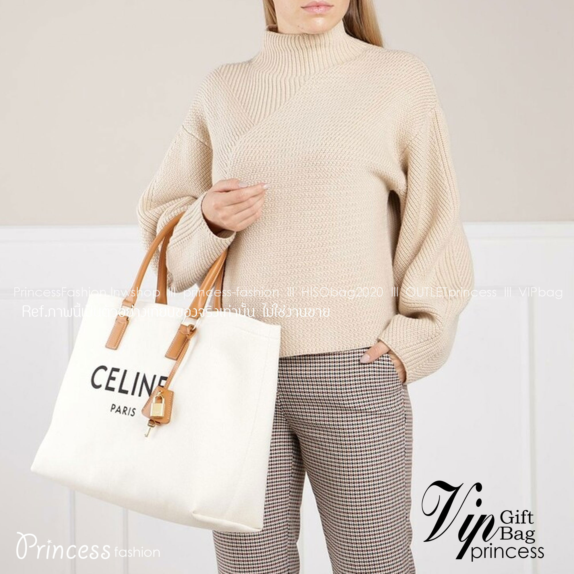 CELINE TOTE BAG / Celine Horizontal Cabas in Canvas with Celine print and calfskin 16" ไอเท็มสุดคิ้วท์ งานผ้าแคนวาสทรงชอปปิ้ง ตะเข็บสวย ปั๊มอะไหล่ ดีไซน์ทรง Shopping