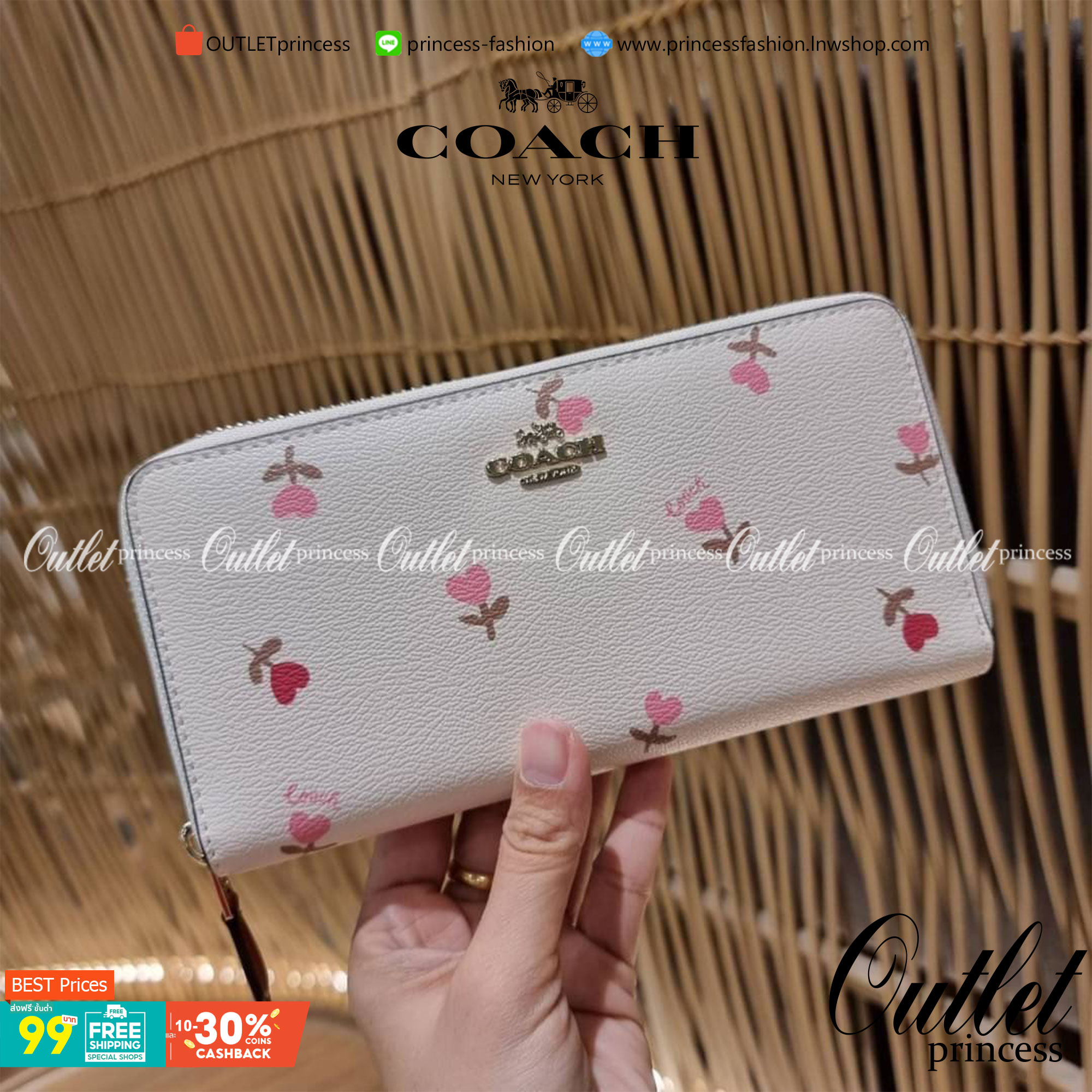 OUTLET 】COACH ACCORDION ZIP WALLET IN SIGNATURE CANVAS F86093 C3287 F98126 กระเป๋าสตางค์ใบยาว น่ารักน่าใช้