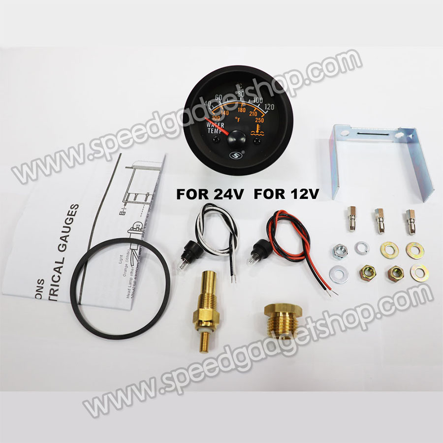 วัดหม้อน้ำ เกจ์วัดหม้อน้ำ วัดอุณหภูมิหม้อน้ำ วัดความร้อน วัดความร้อนหม้อน้ำ วัดความร้อนเครื่อง water temp ใช้ได้ทั้ง 12V และ 24V ขนาด 2 นิ้ว