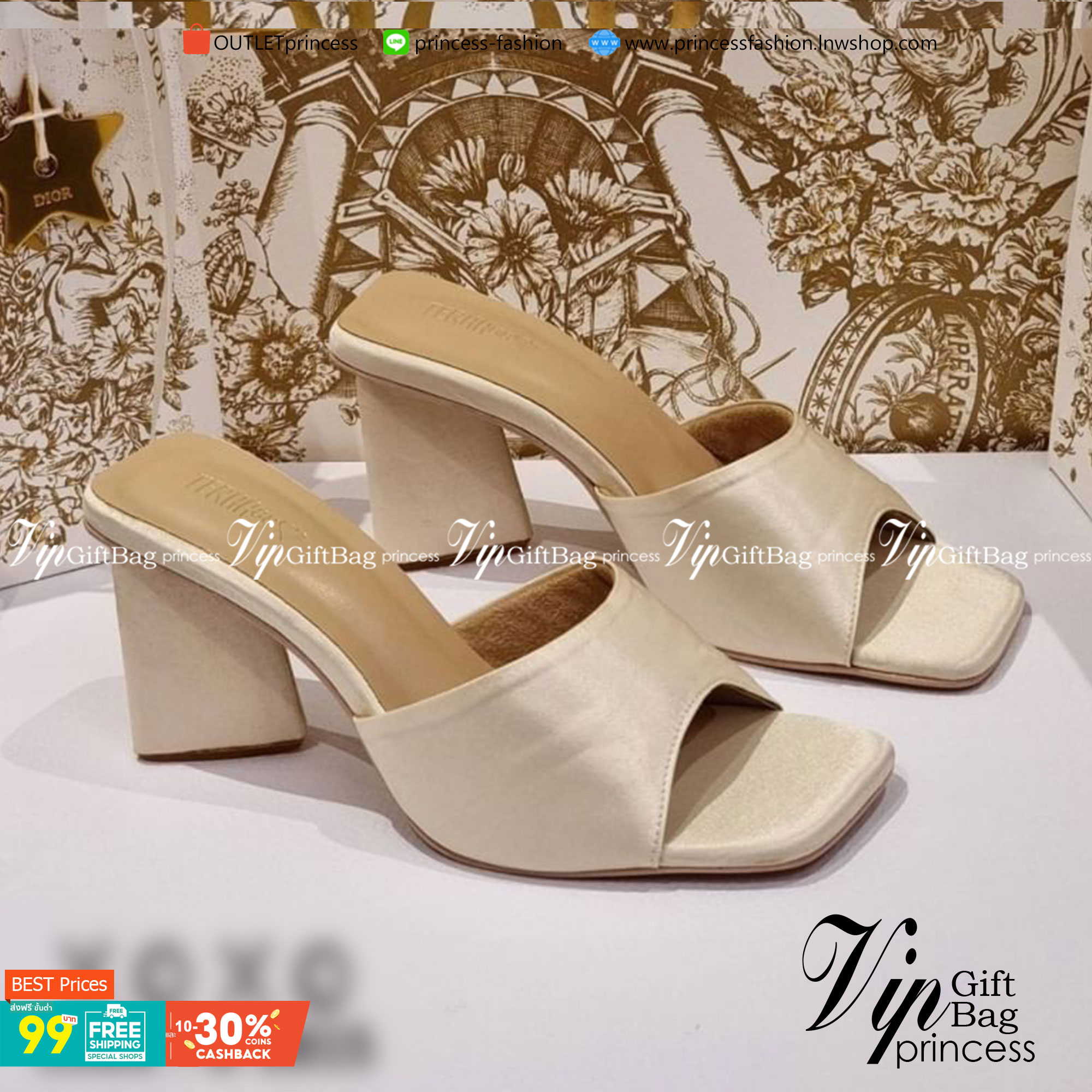 รองเท้า สไตล์ ZARA งานสวม สวย หรู่ วัสดุผ้าซาติน ส้นทรง 3 เหลี่ยม ใส่สบาย น้ำหนักเบา แมทส์ชุดง่าย