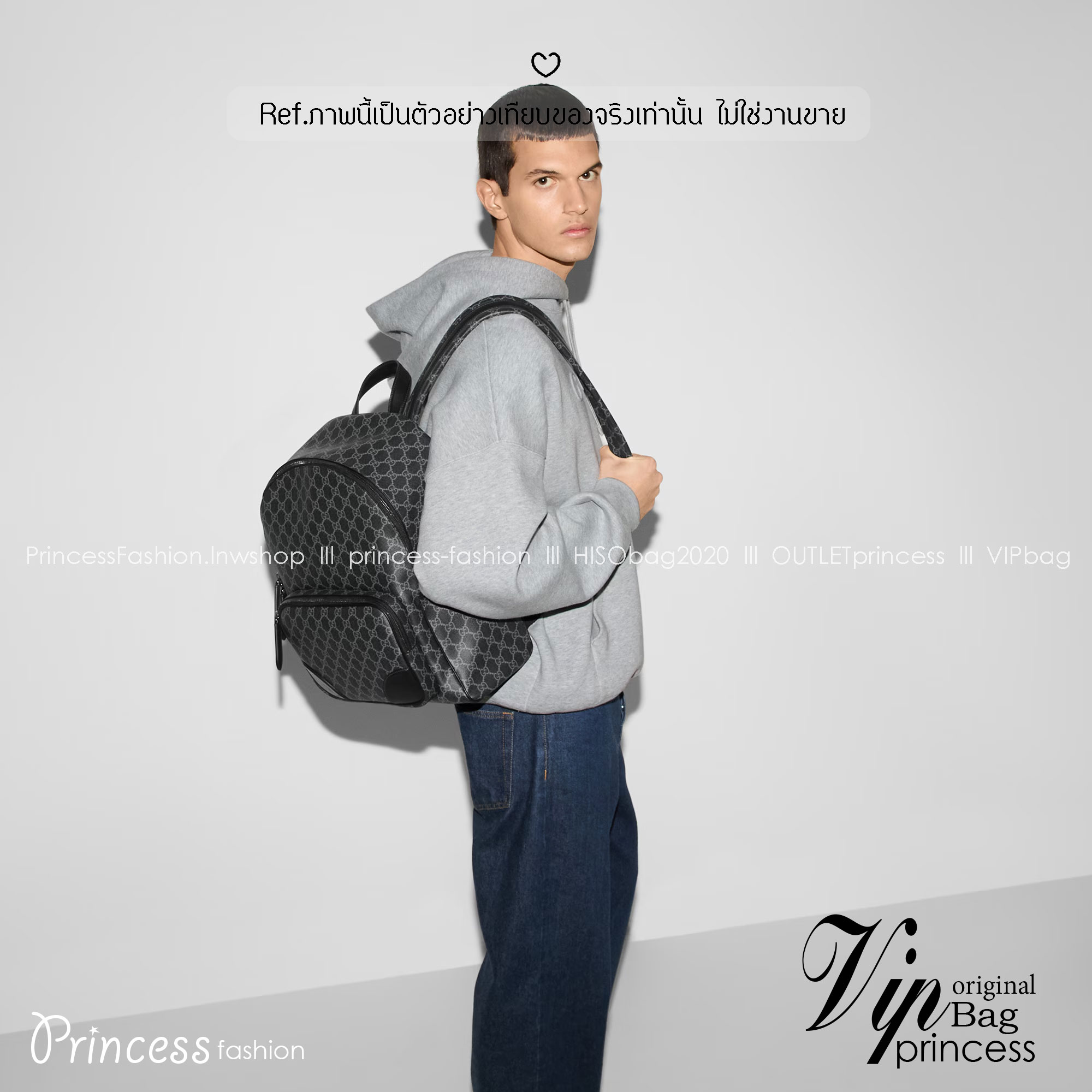 ORI หนังแท้ | Black Gucci GG Emblem medium backpack กระเป๋าสะพายหลัง กระเป๋าเป้ ดีไซน์เรียบง่าย รูปทรงใช้งานง่าน ภายในโล่งกว้าง จุของได้เยอะ